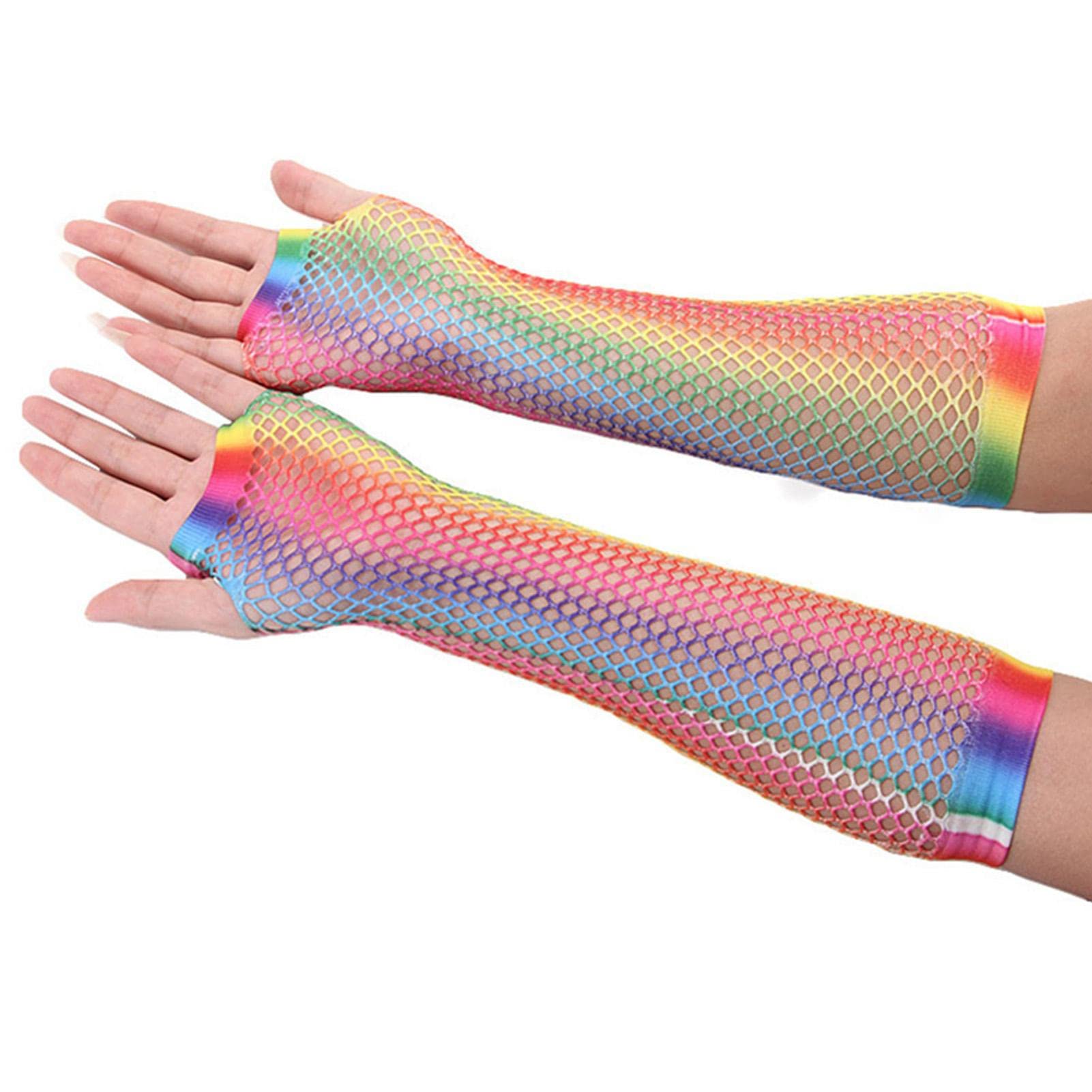 Bexdug Women's Rainbow Gloves Rainbow Hand Gloves,Fingerless Gloves For - Elbow Length Fingerless Fishnet Gloves, Accessory For Dancing, Cosplay
