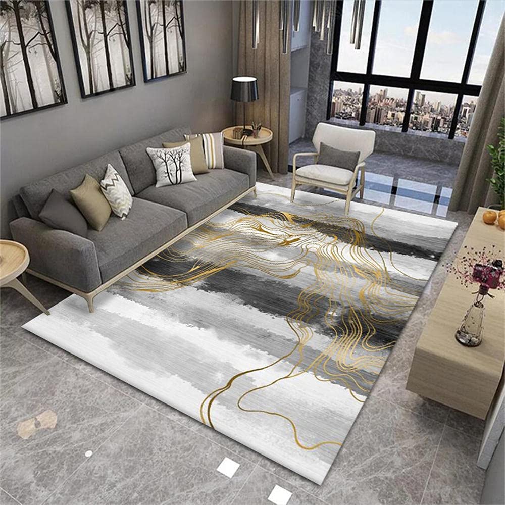 Tapis de chambre adulte gris et or 200x300cm à motif graphique