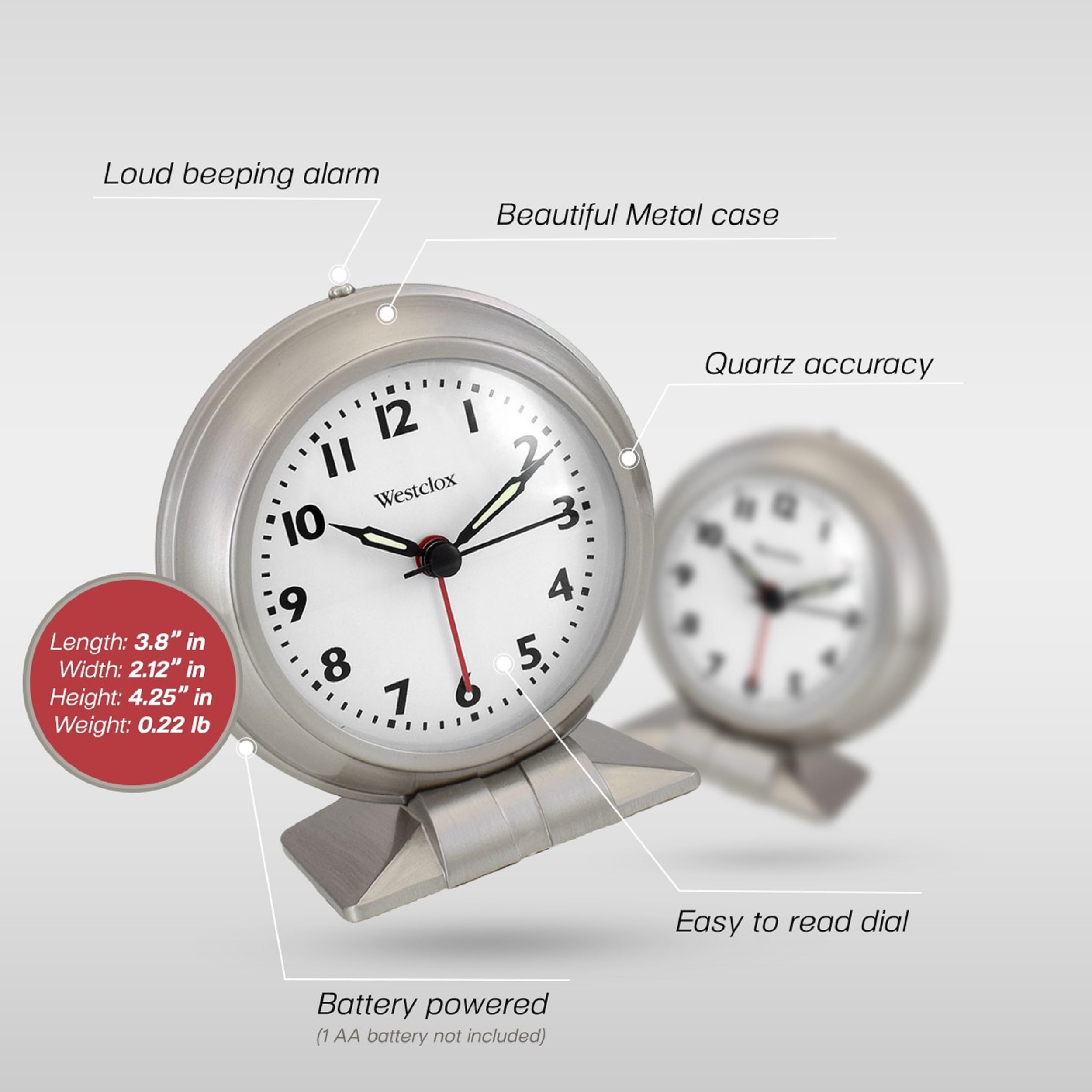 Amazon.com: Westclox Classic Alarm Clock – Silver Finish, 4.75W x
