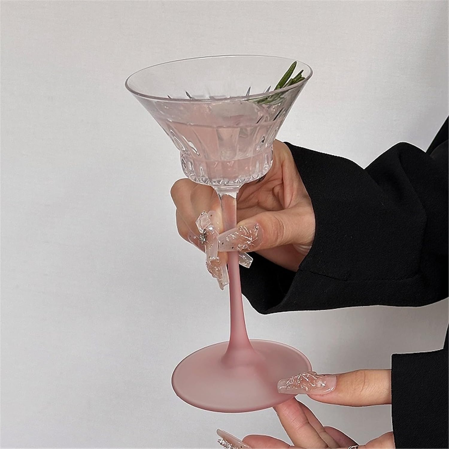Drinkware Gin Cocktail Goblet Glass, 110ml Pink Frosted Wine Champagne Stemmed Glasses for Dinners(Clear)