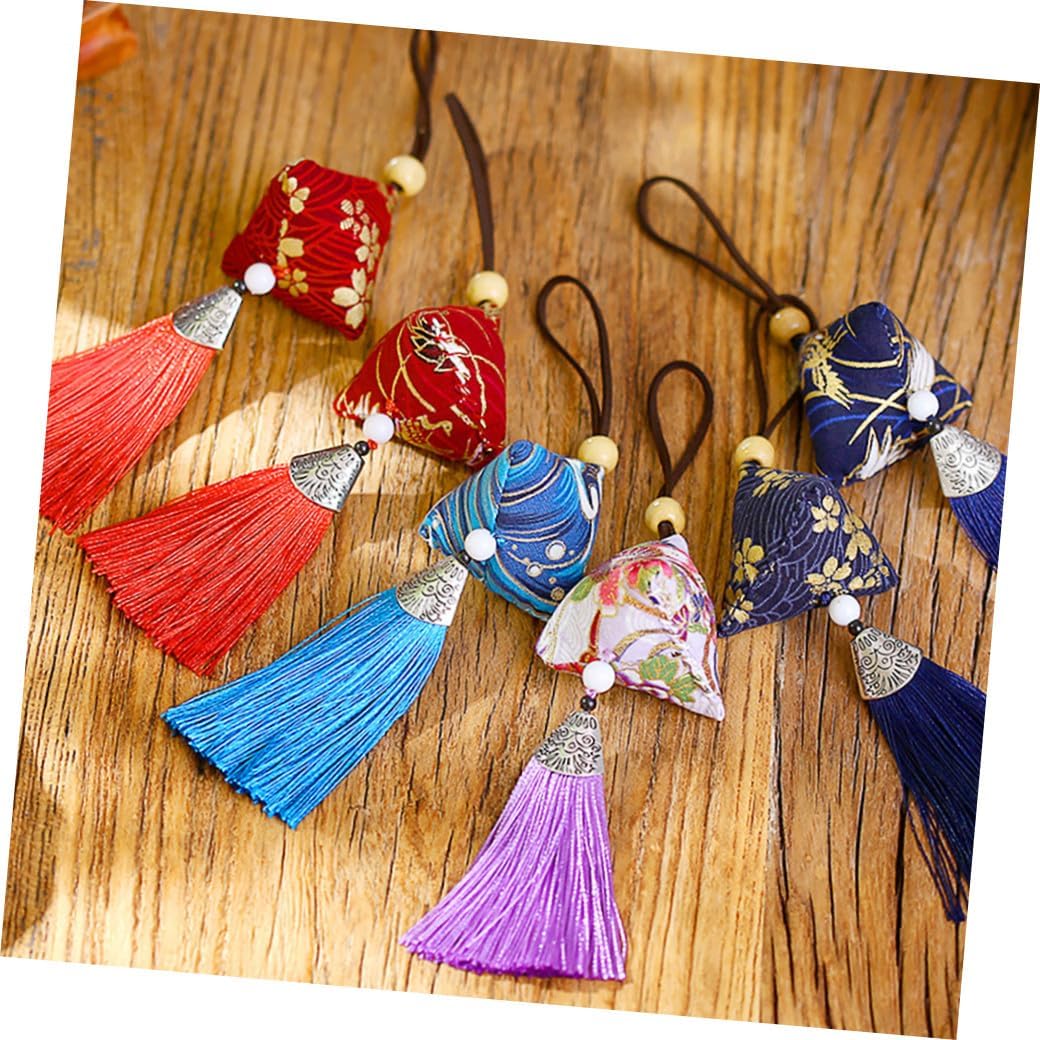 Japanese Style Handmade Blessed Sachets with Tassel Pendant, 5pcs Silk Scented Sachet Set for Home and Closet Fragrance Color