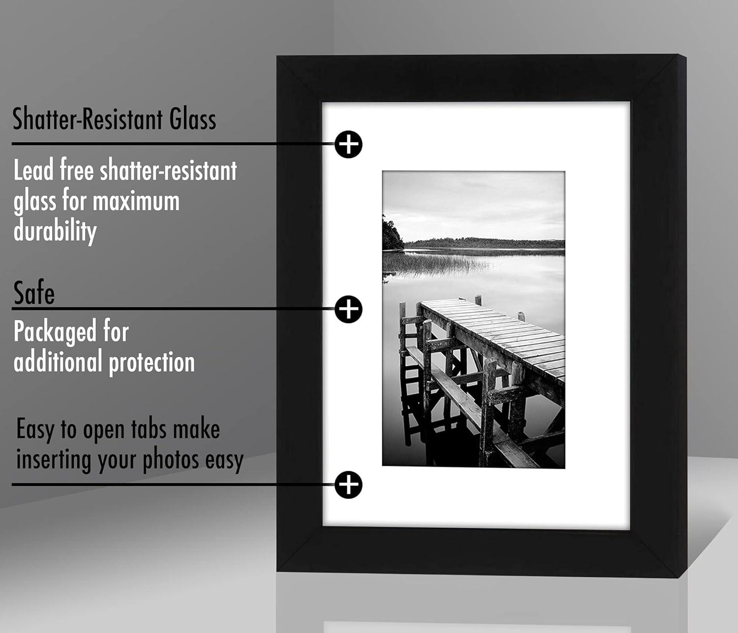 Americanflat 8x10 Picture Frame in Black - Displays 5x7 With Mat and 8x10 Without Mat - Composite Wood with Shatter Resistant Glass - Horizontal and Vertical Formats for Wall and Tabletop -