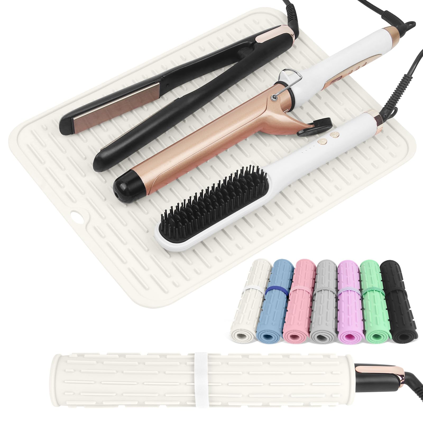 Alfombrilla de silicona resistente al calor de gran tamaño para herramientas para el cabello, alfombrilla de rizador, soporte para herramientas calientes, funda de plancha plana portátil para