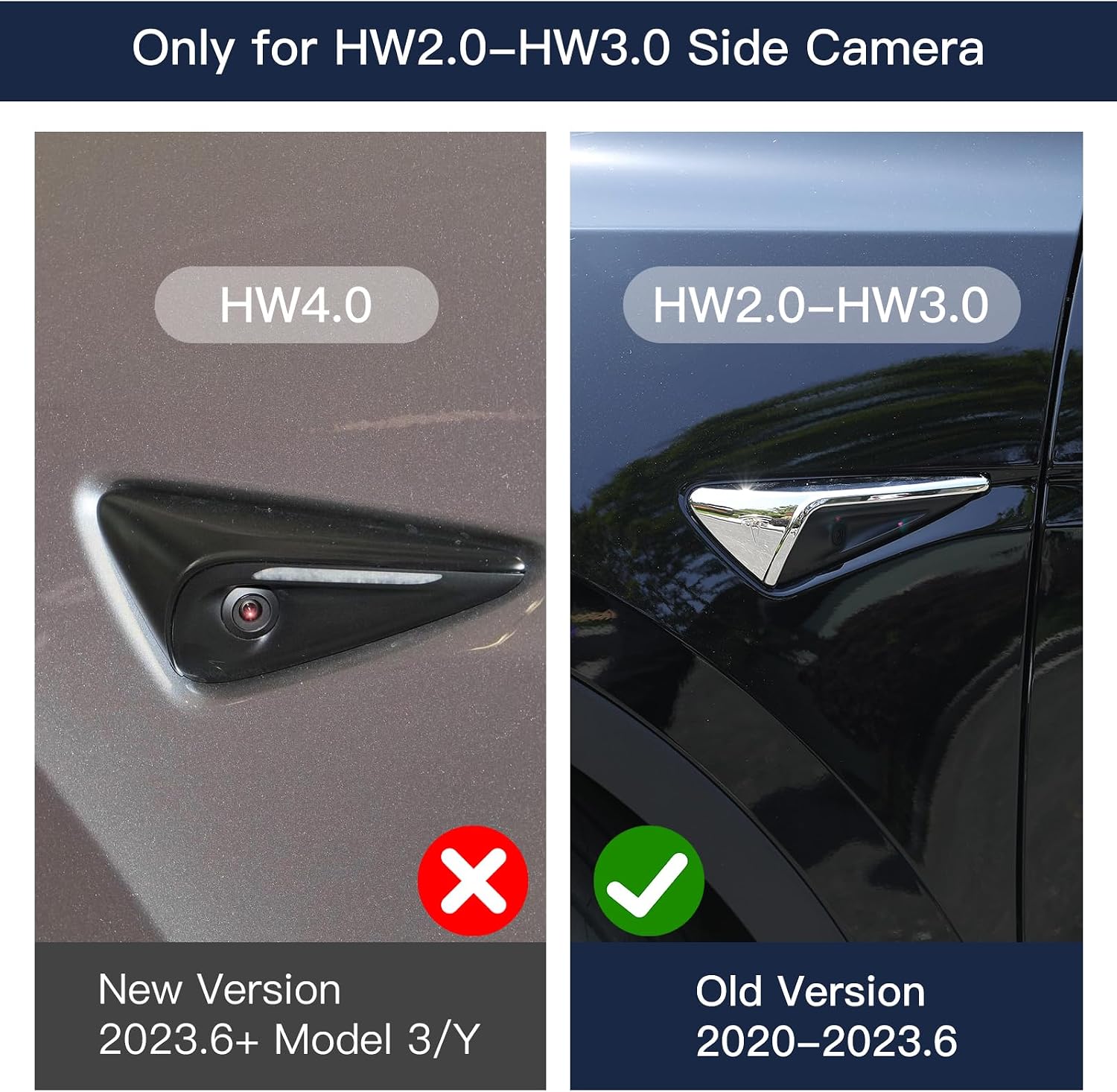 Chrome Side Camera Covers for Tesla Model 3 2017-2023 and Model Y 2020-2023 HW2.0-3.0 Turn Signal Side Camera Protection Cover (2 Pcs)