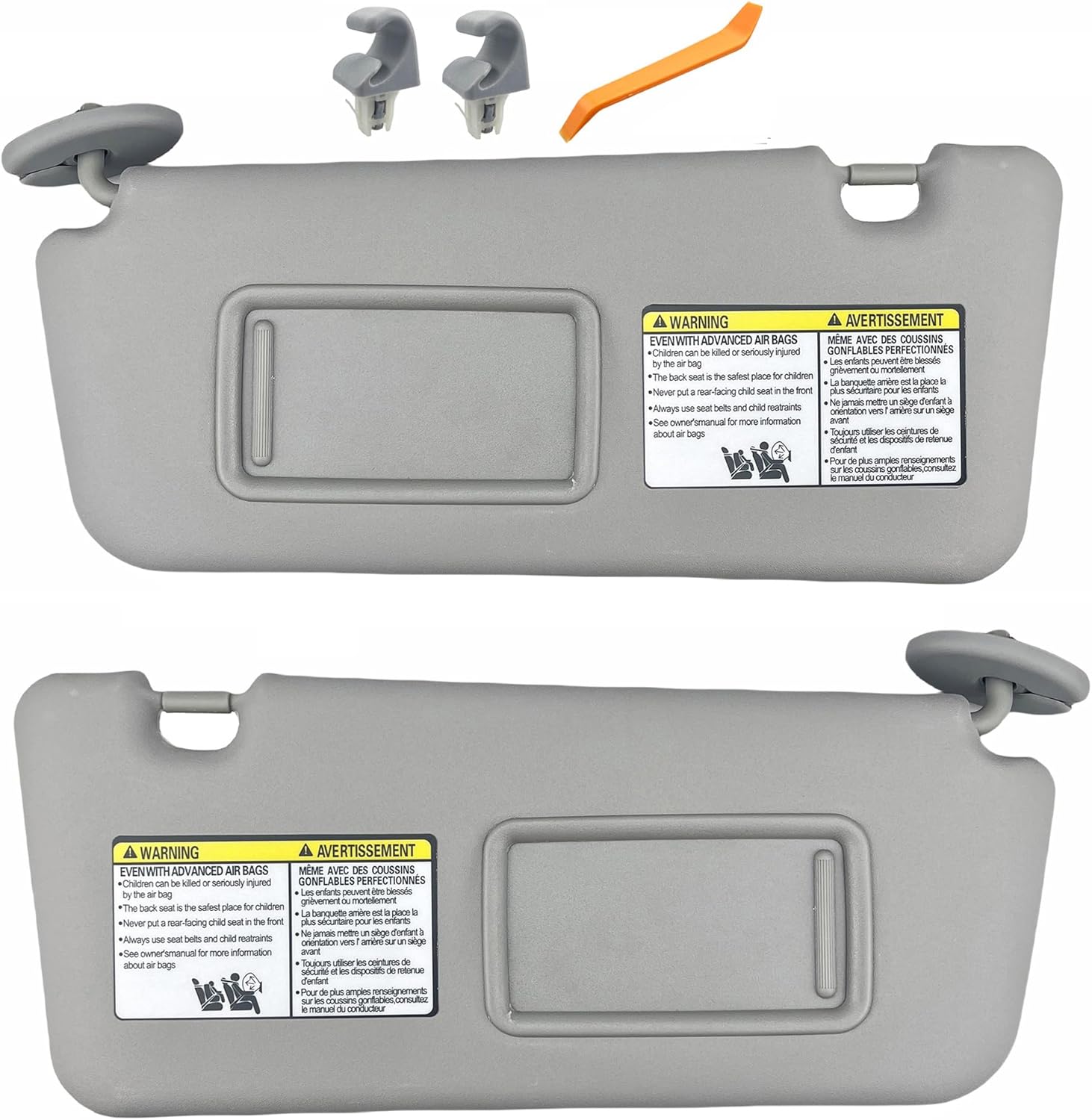 Pair of Left and Right Sun Visors with Clips and Vanity Mirror for 2004 2005 Toyota RAV4 (Gray Color) Not for Other Year Models