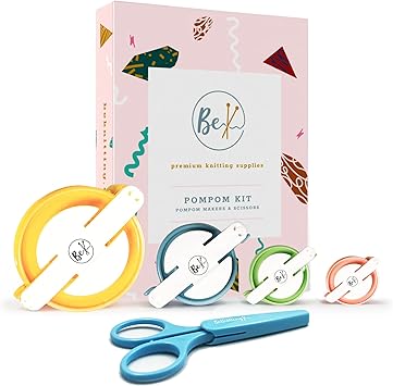 BeKnitting Pompom Maker for Yarn Craft Kit with Scissors | 4 Sizes | for Adults & Kids | Knitting | Holiday Gifts, Gift-Ready Box