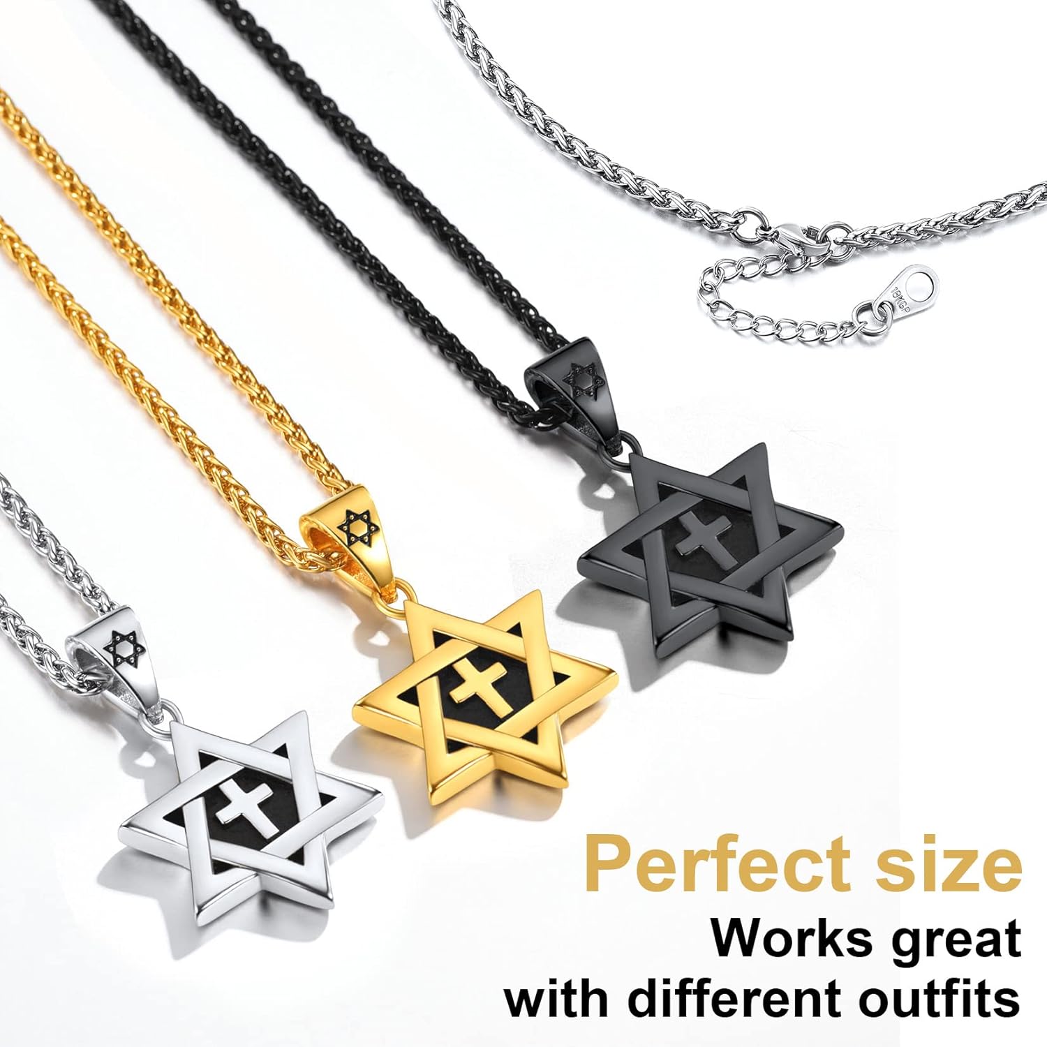 ChainsPro Star of David Necklace for Men, Stainless Steel Jewish Necklace Classic Gold/Silver/Black Hexagon Pendant Israel Necklaces Gifts for Men - Image 6