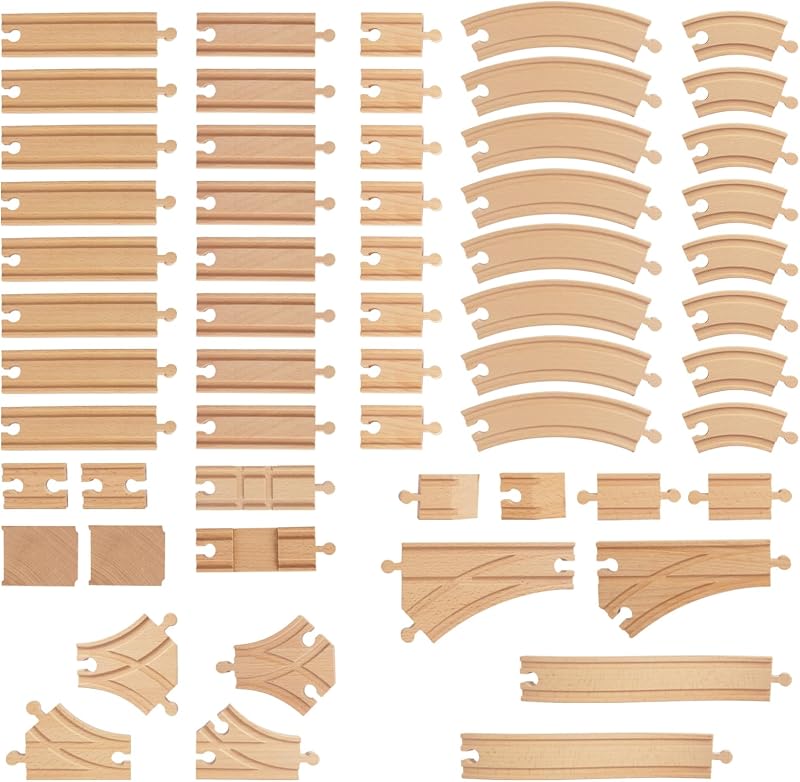 Wooden Train Tracks, 58Pcs Track Expansion Wooden Railway System | 100% Compatible with All Major Brands Including Brio, Thomas, Melissa and Doug