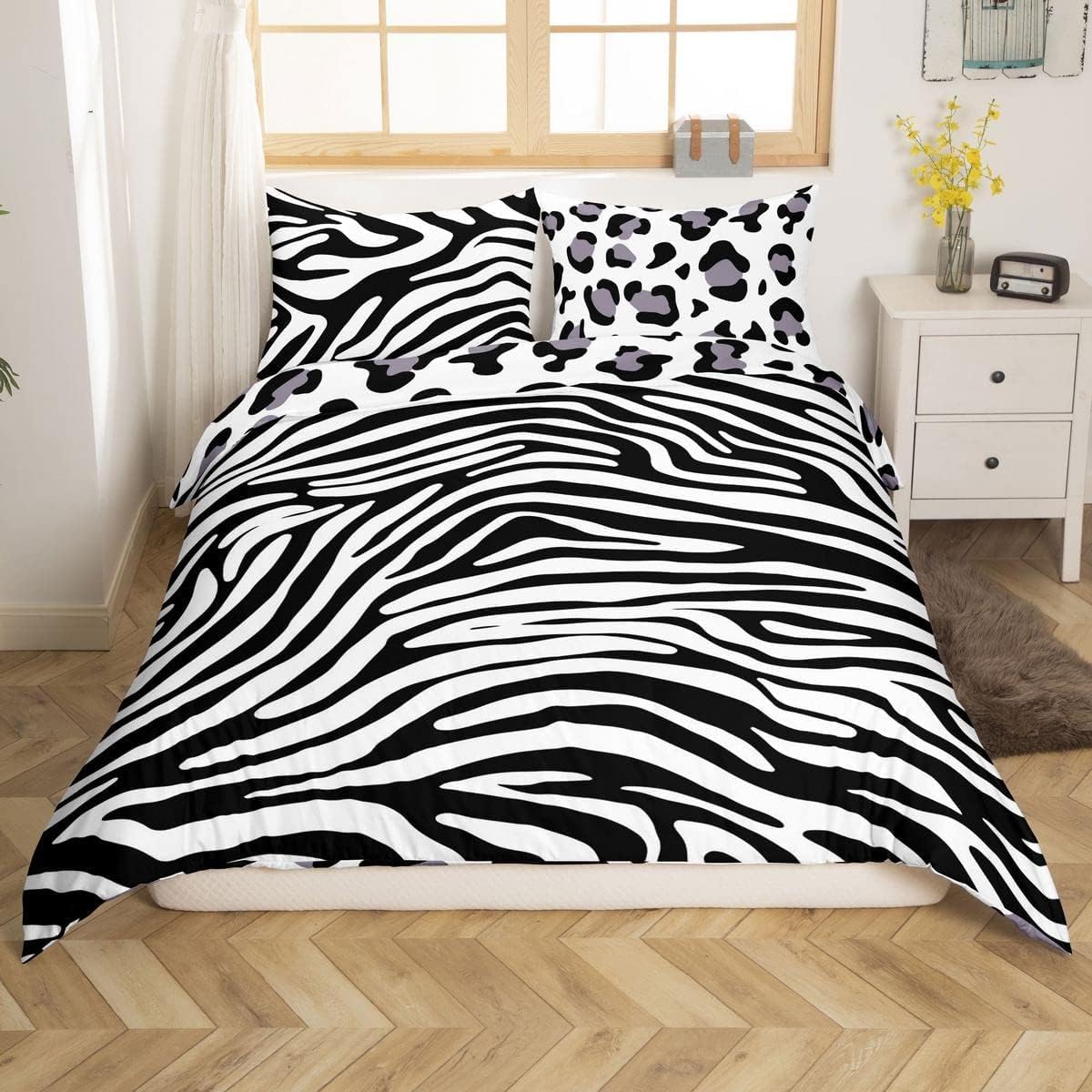 Homemissing King Zebra Stripe Comforter Cover Set Leopard Pattern Bedding Set Children's Decoration 3D Wildlife Skin Texture Duvet Cover Black and White Fur - Image 2