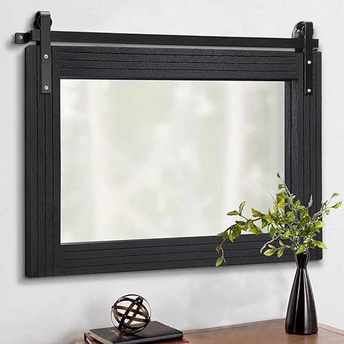 Miniatura 17 de AAZZKANG Espejos para pared, espejo rústico para puerta de granero con marco de madera, espejo rectangular para baño estilo granja, espejo colgante