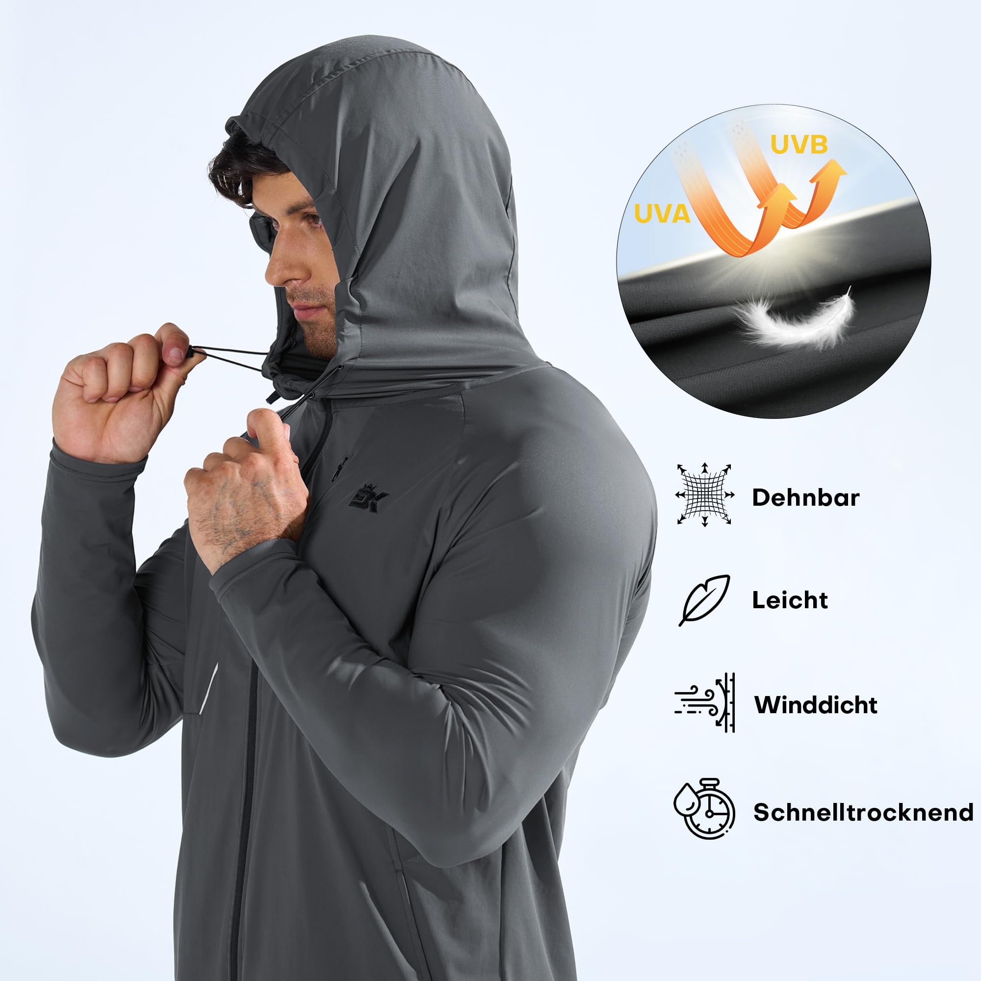BROKIG Leichte Laufjacke Herren, Schnelltrocknende Trainingsjacke Atmungsaktives Hoodie Brusttasche mit Reißverschluss