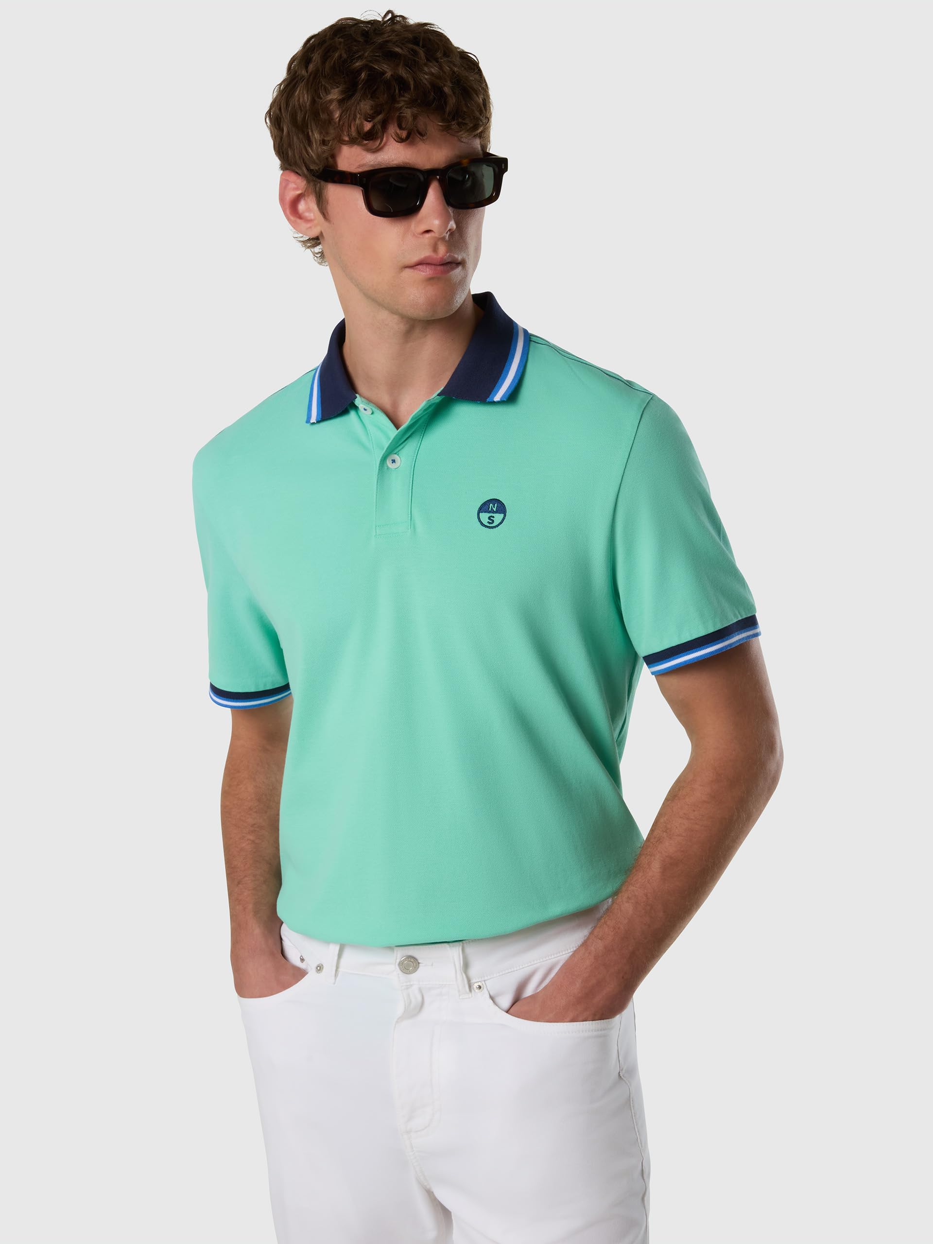 NORTH SAILS Polo Uomo in piqué di Cotone Organico con Motivo a Righe
