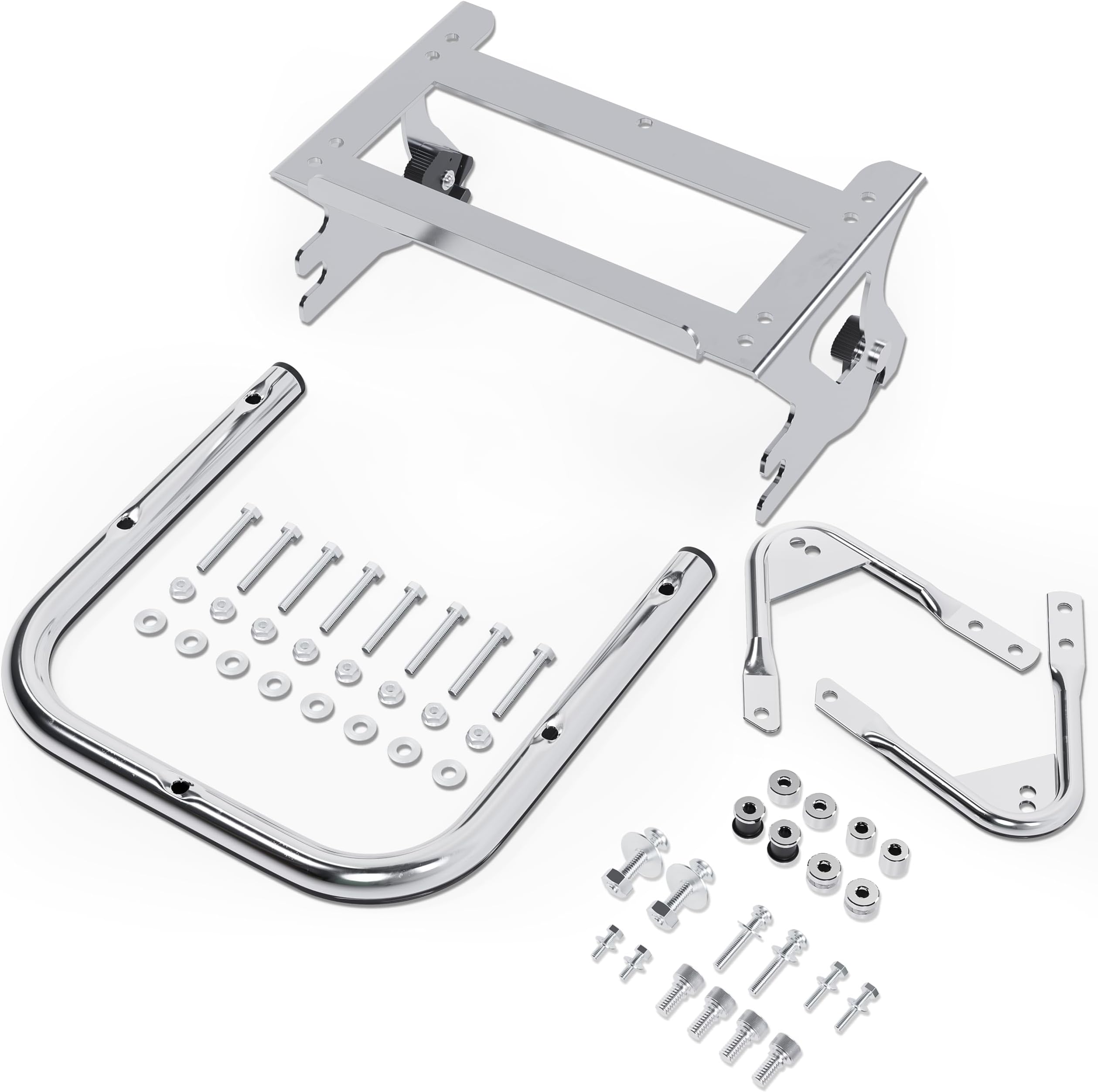 ECOTRIC Detachable Two Up Motorcycle Trunk Touring Luggage Storage Box Rack W/Docking Hardware Kit Compatible with 1997-2008 Harley Touring Road King Electra Glide Street Glide Road Glide Chrome