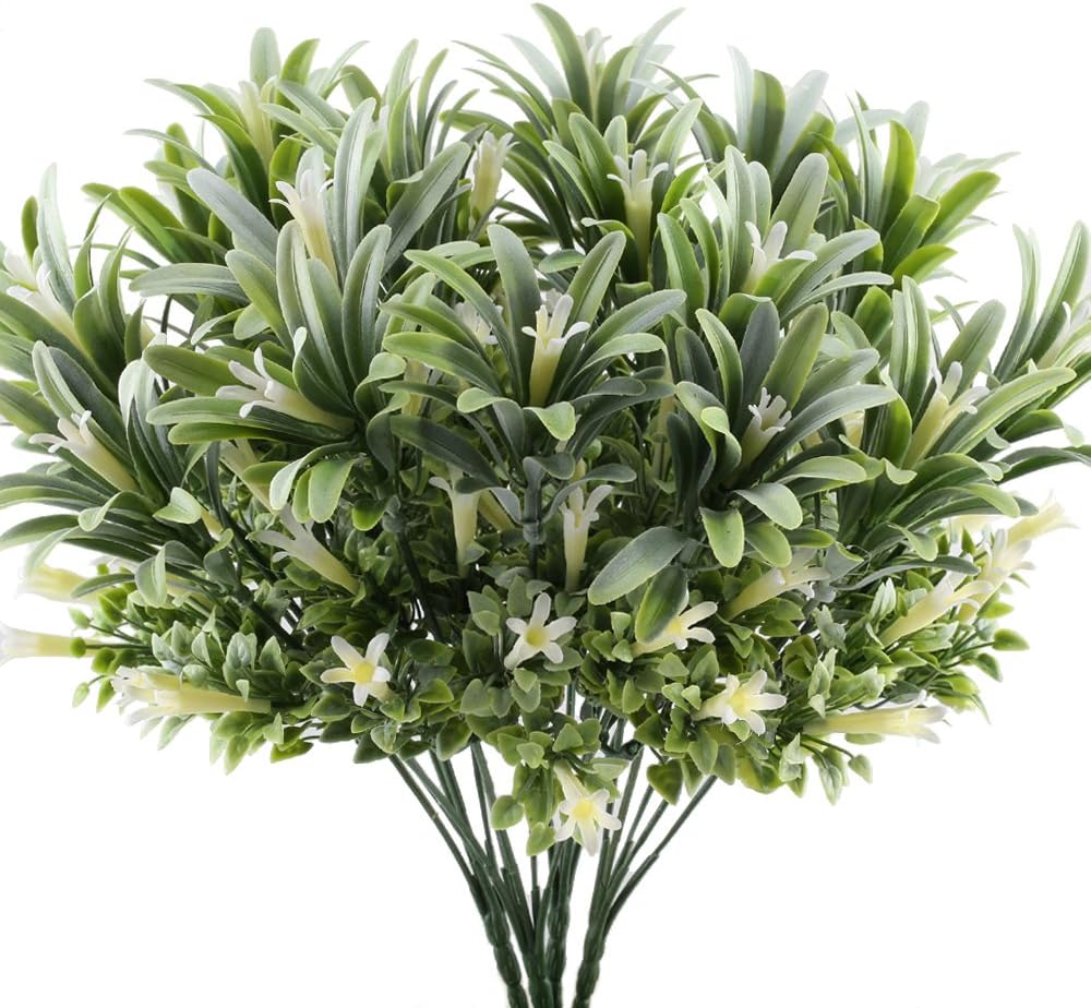 GTIDEA 4pcs Artificial Plastic Flowers Plants Fake Shrubs Faux Morning Glory Bushes House Office Garden Patio Yard Indoor Outdoor Decor