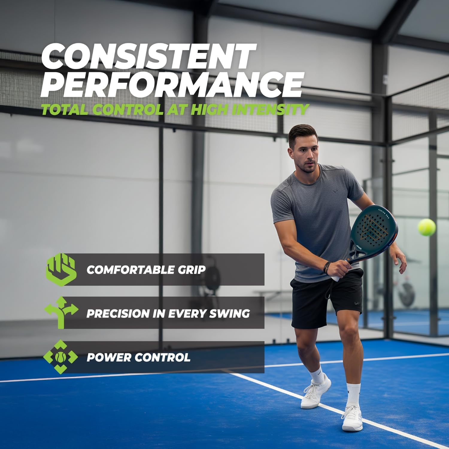 VirtuFit Fusion Pro Padel Set Deep Teal - Juego de raquetas de pádel para avanzados - Raqueta de carbono de 18 K con bolsa, 3 pelotas de pádel y overgrips