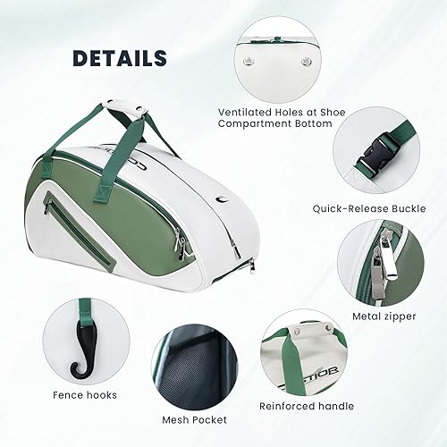 Miniatura 6 de Mochila multiusos de pádel de la PU para el deporte convertible bolsa de lona con el compartimento del zapato, gancho de la cerca, manga de bola