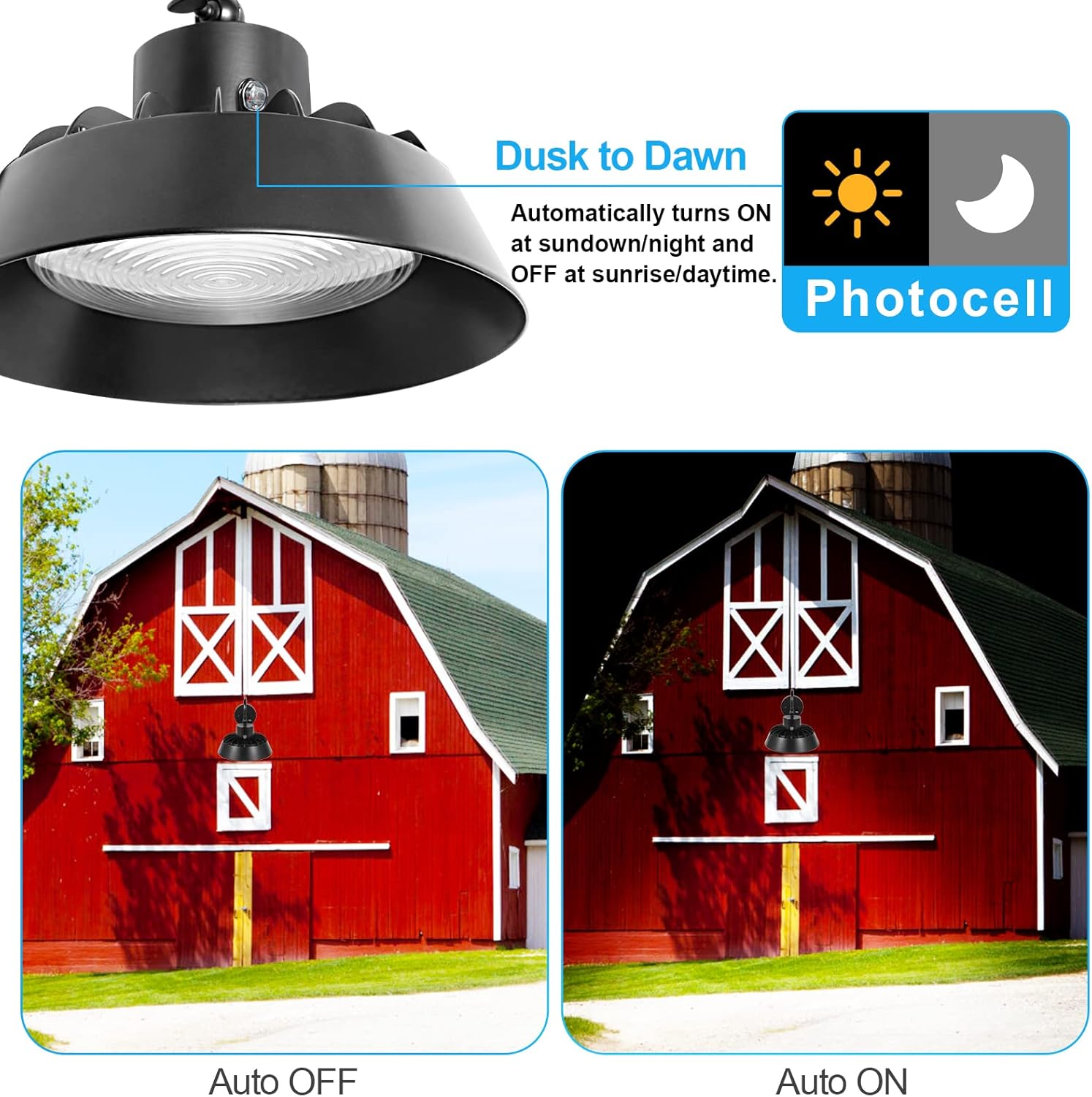 LED Gooseneck Barn Light, 50W 5000K Daylight 6500LM Dusk to Dawn Outdoor Farmhouse Wall Mount Light with Photocell,400W MH/HPS Equiv,Swivel Head LED Wall Lantern Light for Porch Yard Street