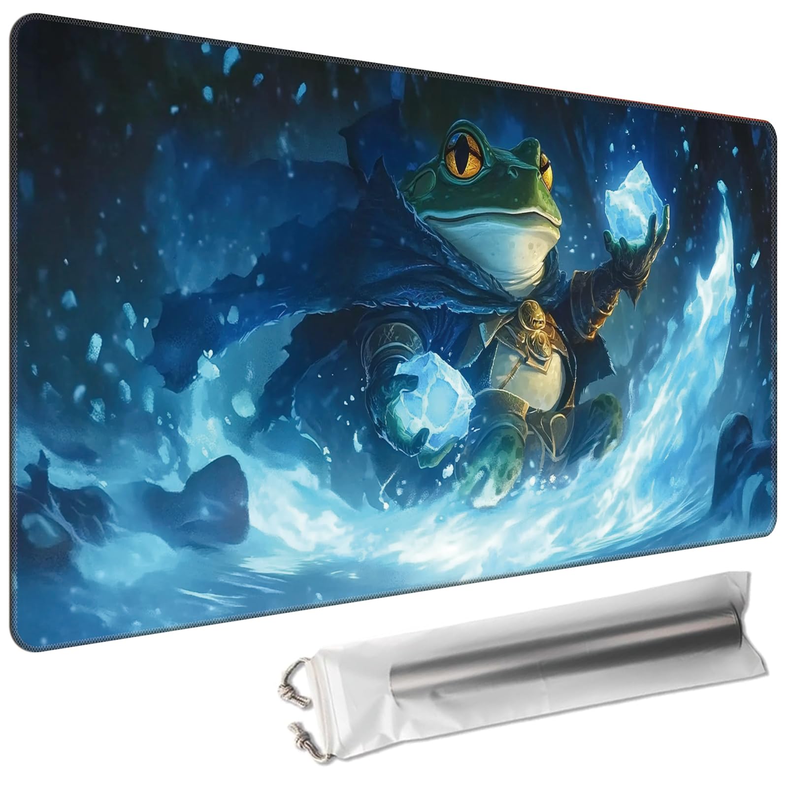 Cdkfxjy MTG Playmat 24 x 14in Includes Storage Bag,TCG Playmat with Soft Surface Premium Non-Slip Rubber Backing Stitched Edges Durable Gaming Mat,Mage Frog Ice — image 1