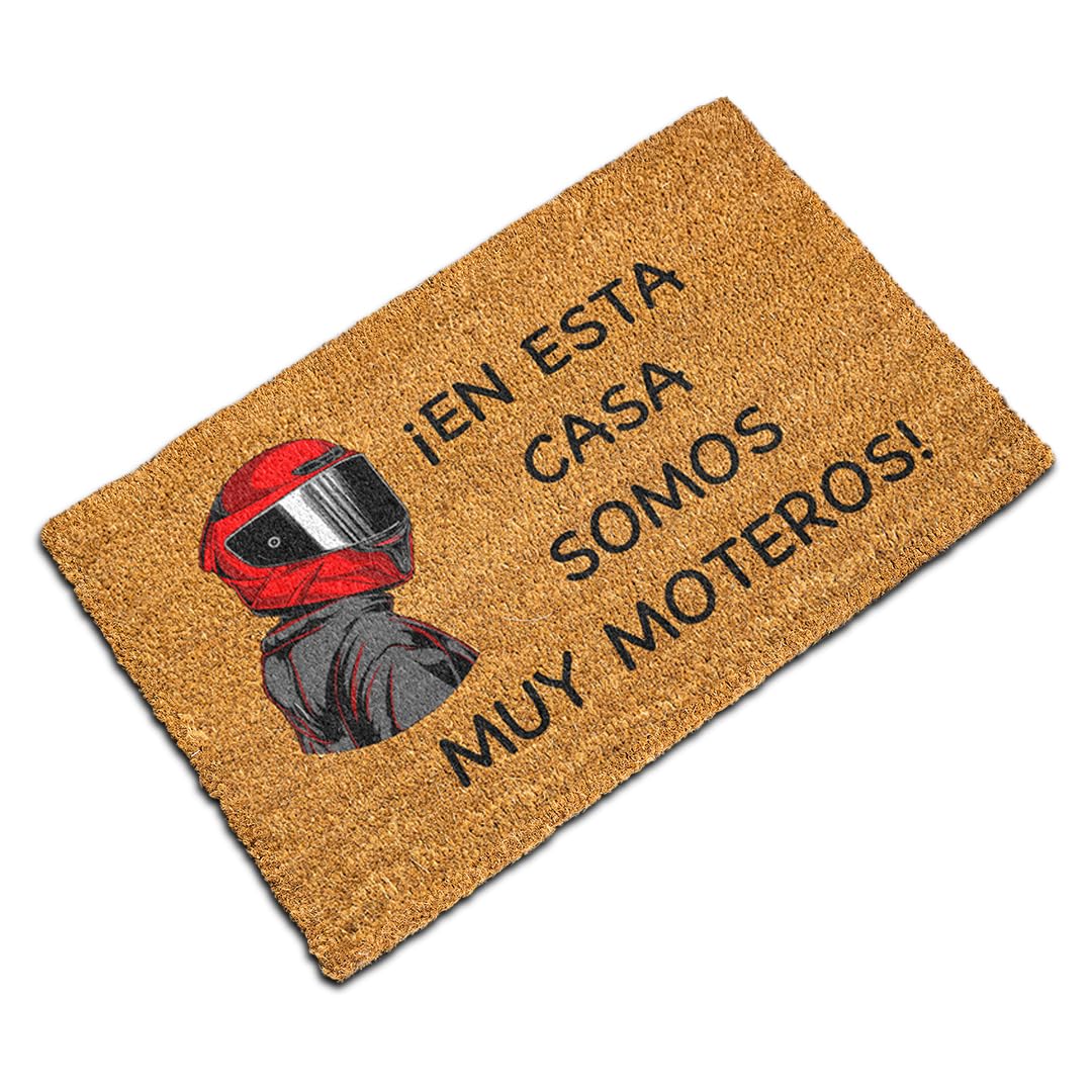 Clapper - Felpudo Divertido de Fibra de Coco 100% Natural | Diseño Original y Divertido para Entrada de Casa | Resistente, Antideslizante y Fácil de Limpiar | Motero 60x33 cm.
