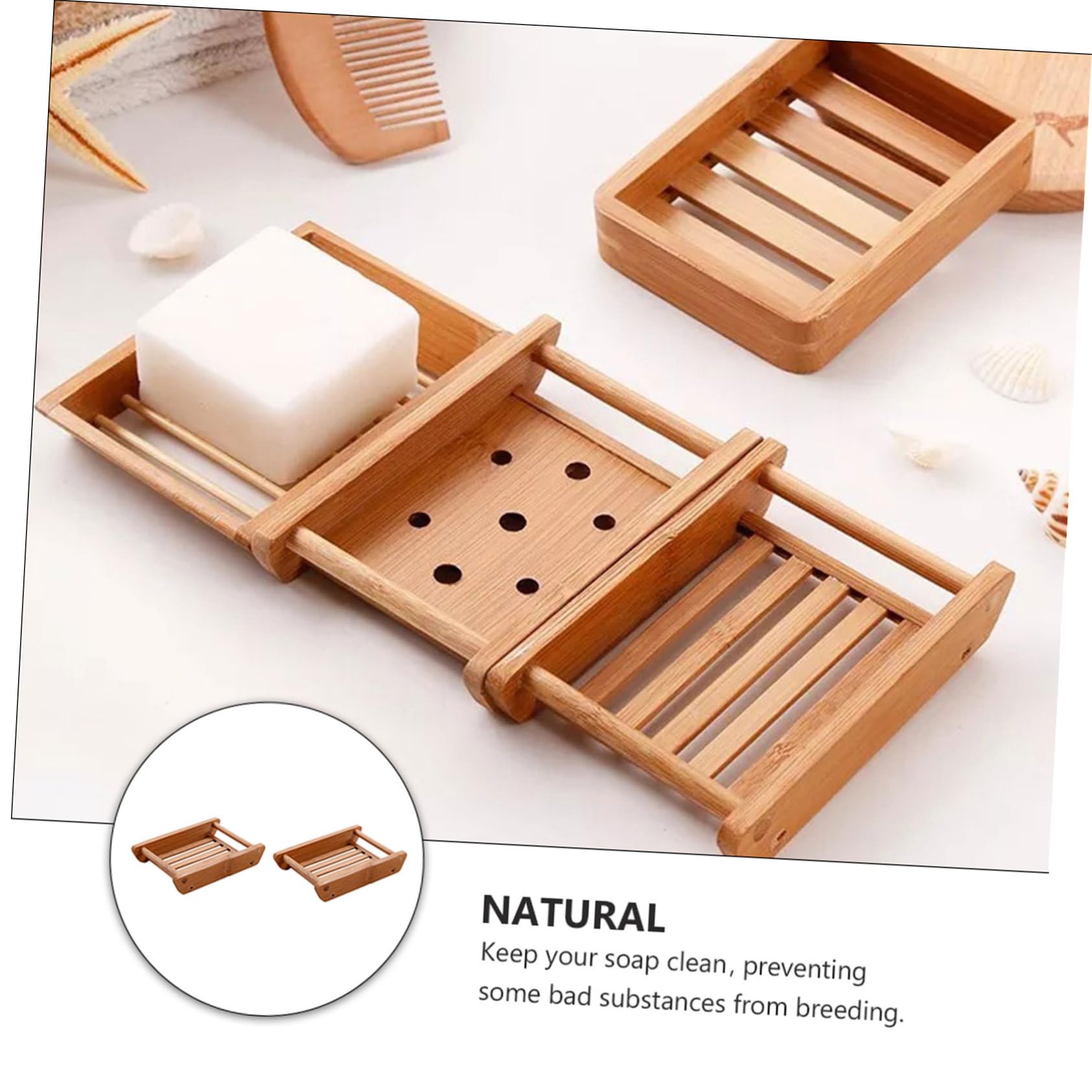 3 Series Jabonera De Madera Jabonera para Baño Bandeja Escurridora De Jabón De Madera De Bambú 2 Piezas x 3