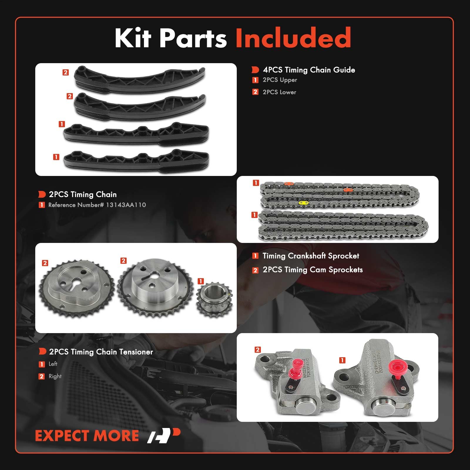 A-Premium 11PCS Engine Timing Chain Kit W/Sprocket