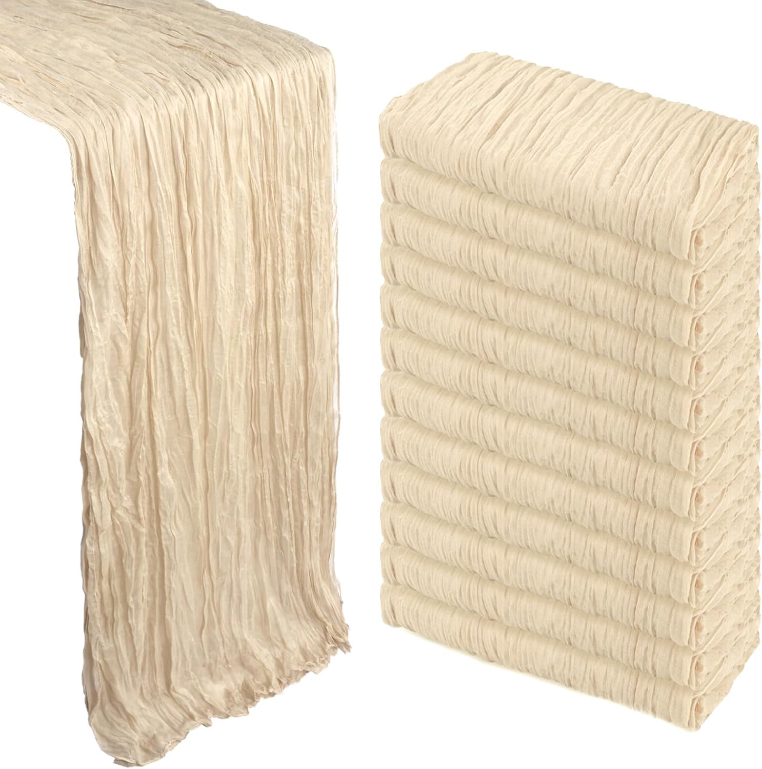 12 pack beige cheesecloth table runner 10ft gauze cheese cloth fall table runner 35x120 inch boho sheer rustic fabric for party decor baby shower wedding thanksgiving home table decorations 12 pcs - 10ft beige