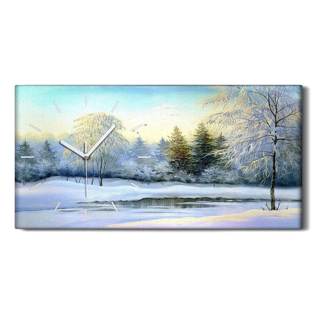 Horloge sur Toile Forêt d'Hiver 60x30cm Silencieuse pour Salon