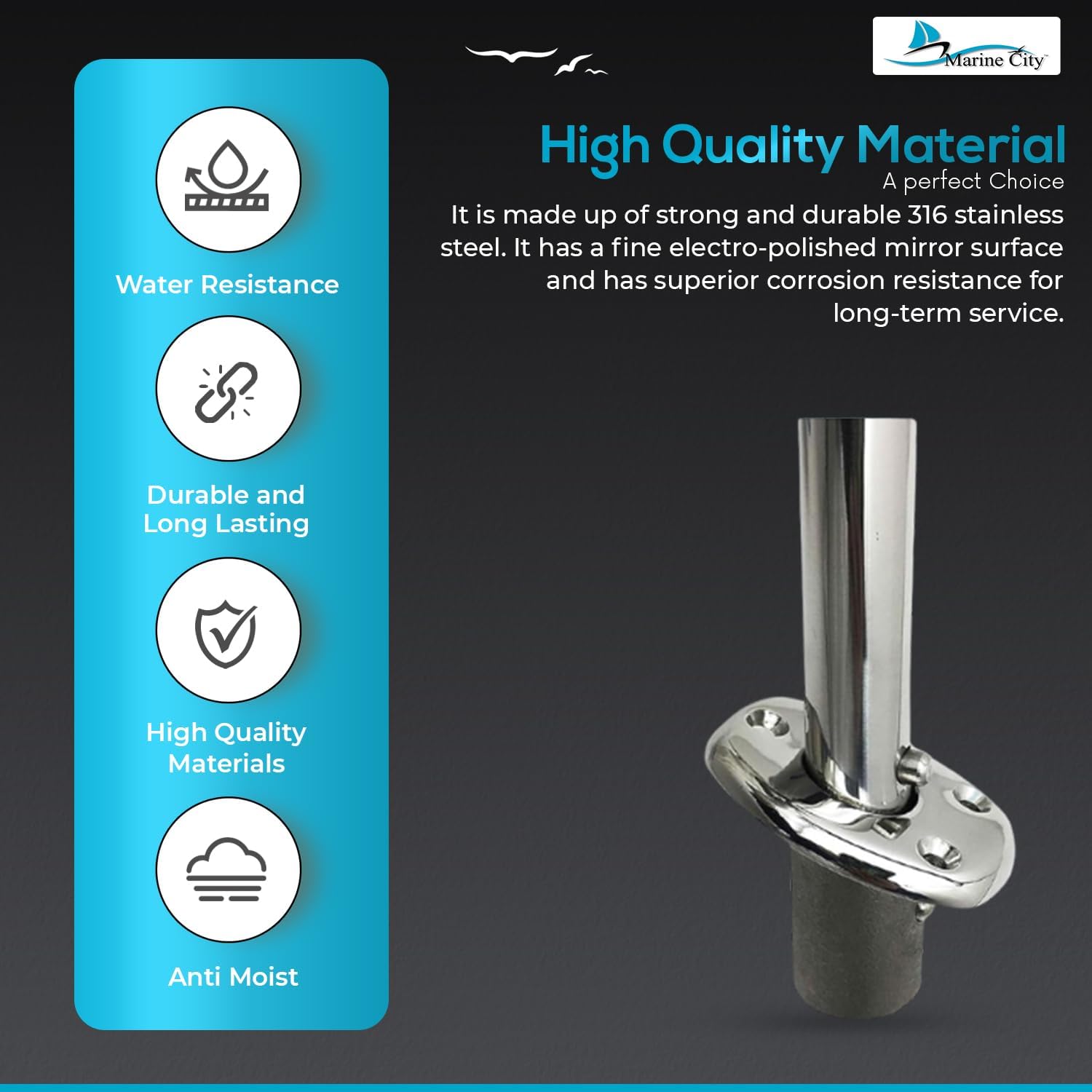 MARINE CITY Deck Flush Base Flag Socket, 316 Stainless Steel, Fits Stanchion Poles, Ideal for Boats, Yachts, Marines, Hardware Accessories (Pack of 1)