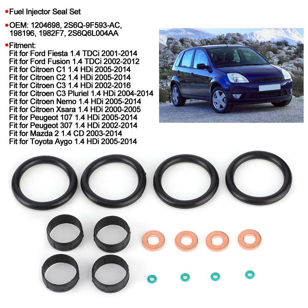 Kit guarnizioni iniettori carburante Rondella O-ring di ricambio adatto per Nemo Xsara C1 C2 C3 198196 (1 confezione)