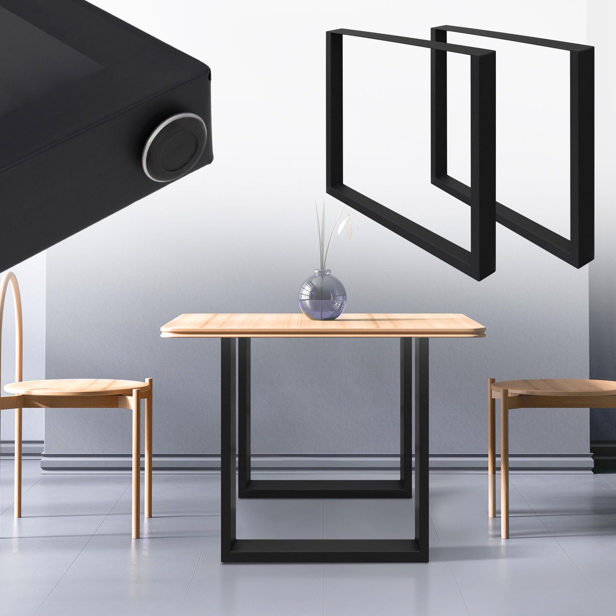 ML-Design Lot de 2 Pieds de Table à Manger 60 x 72 cm Noir, Acier Revêtu par Poudre, Profilés Carrés, Style Industriel, Piètement de Meuble Châssis Cadre Robuste pour Bureau Cuisine Salle Salon