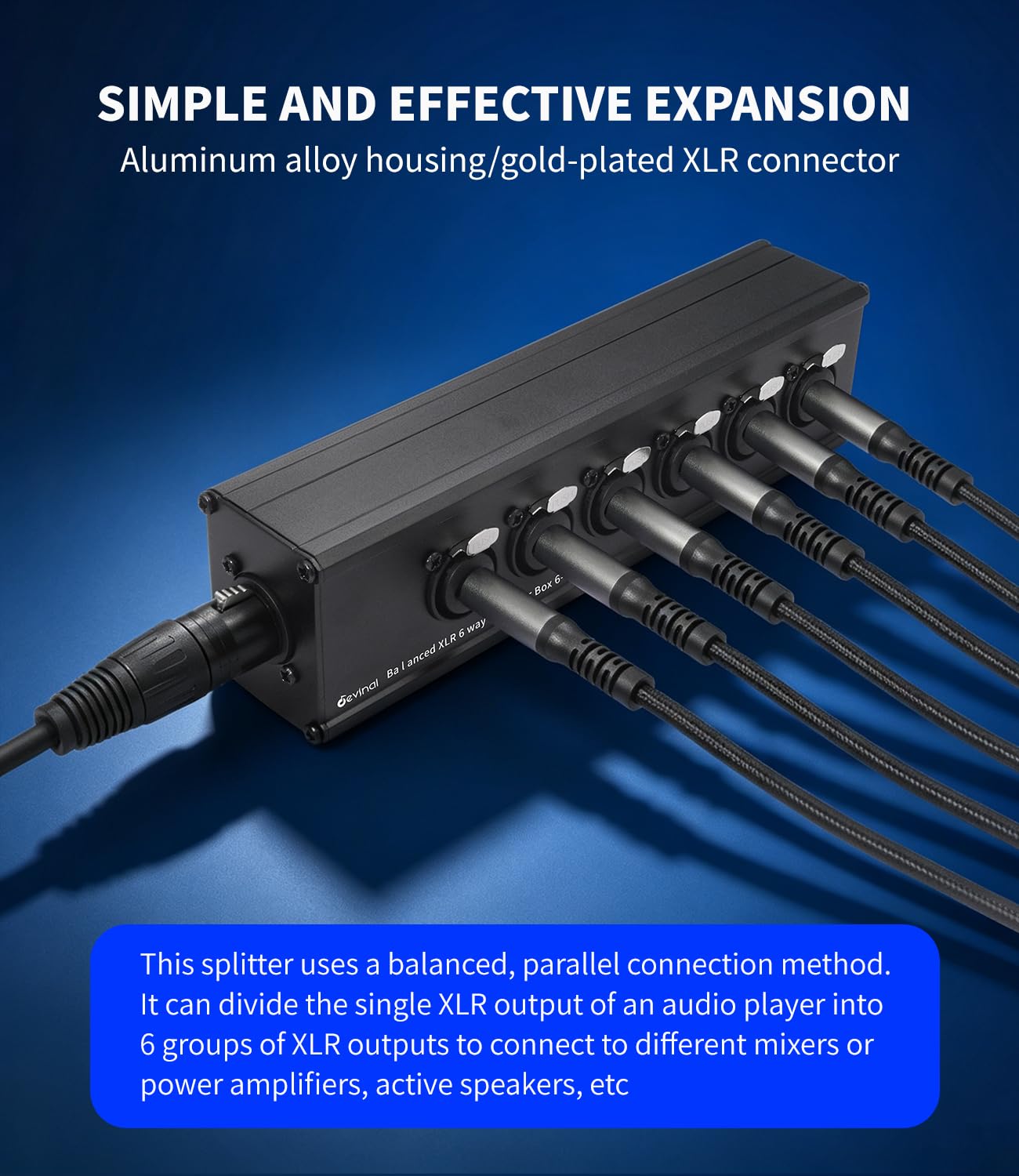 Connettore combinato TS/TRS XLR a 3 pin da 6,35 mm, scatola audio passiva stereo a 6 vie, cavo splitter box 6 in 1, sei convertitore bilanciato da 0,25 pollici o XLR femmina a 1 maschio