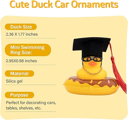 Miniatura 5 de wonuu 6 adornos de pato para tablero de automóvil, accesorios de decoración de automóvil con mini sombrero, collar, lentes de sol, anillo de
