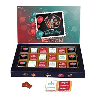Expelite Birthday Balloons Theme Gift, 18 Pieces Personalised Chocolate Box With Birthday Greeting Card, Dry Fruits Almond, Cranberry, Paan, Butterscotch Flavour Chocolate Gift Pack,20 Gram