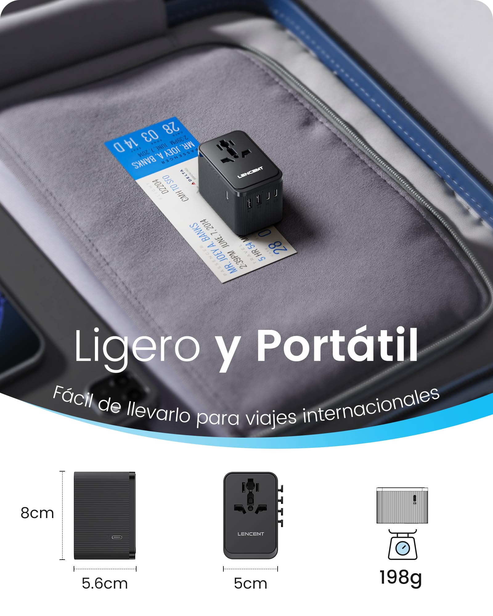LENCENT Adaptador Enchufe Universal 28 W, Enchufe de Viaje Global con 3 USB C y 2 USB A, Cargador Internacional para Estados Unidos, Reino Unido, Japón, Australia, India, Nepal, Tipo A/C/D/G/I