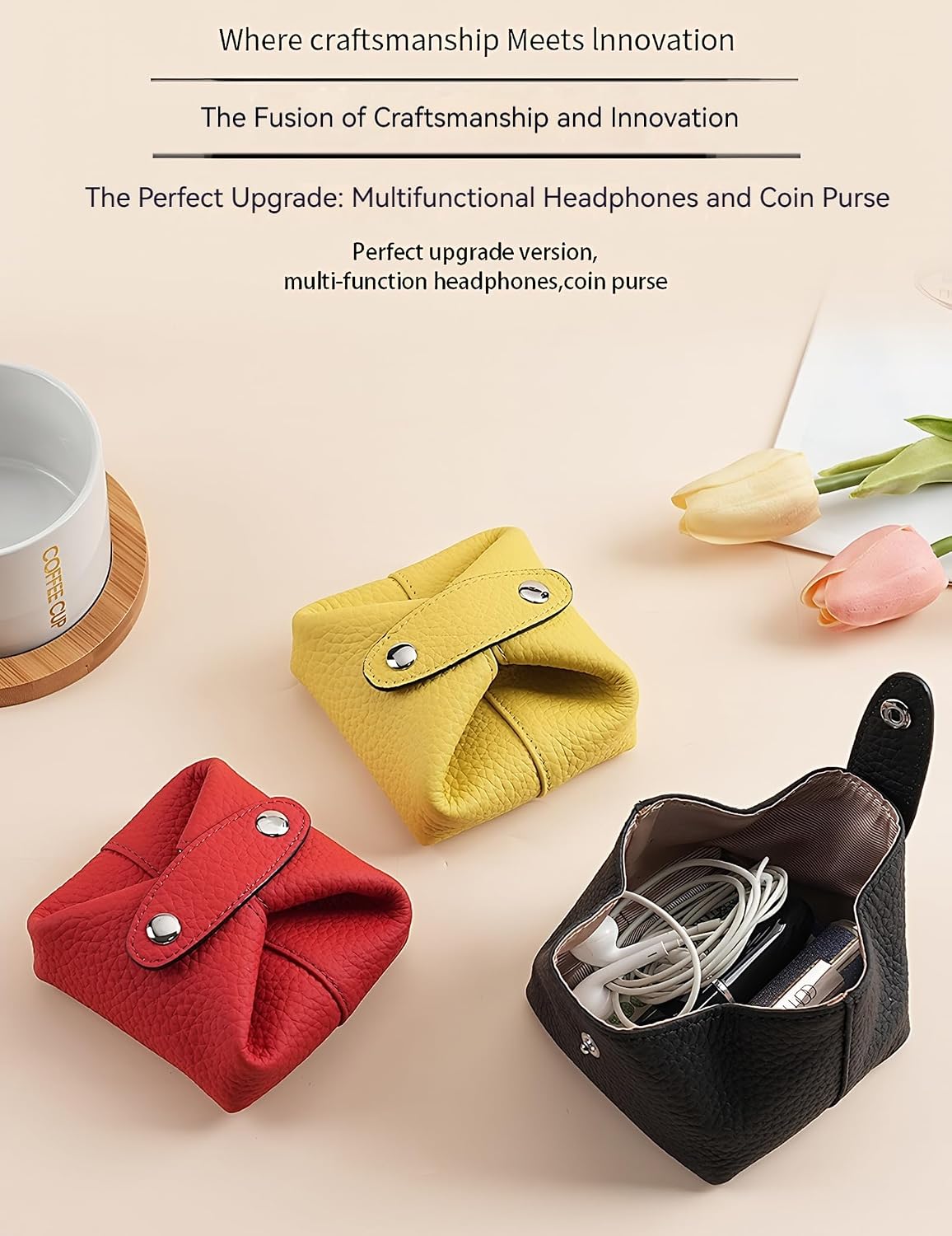 Leather Coin Purse Mini Headphone Bag Soft Change Organizer Pouch image 4