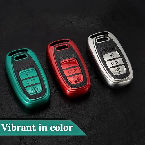 Miniatura 8 de Funda para llavero Audi con llavero de cuero, avanzada superficie de TPU suave, funda de cuero de grano de grano para A3-A8 Q5 Q8 R8 RS4-RS7 S4-S8