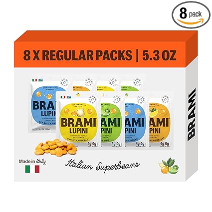 BRAMI Lupini Beans Snack, Variety Pack | 7g Plant Protein, 0g Net Carbs | Vegan, Vegetarian, Keto, Plant Based, Mediterranean Diet, Non Perishable, 5.3 Ounce (Pack of 8)