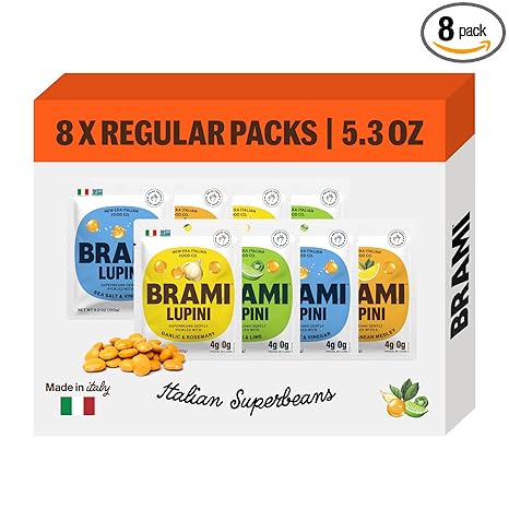 BRAMI Lupini Beans Snack, Variety Pack | 7g Plant Protein, 0g Net Carbs | Vegan, Vegetarian, Keto, Plant Based, Mediterranean Diet, Non Perishable, 5.3 Ounce (Pack of 8)