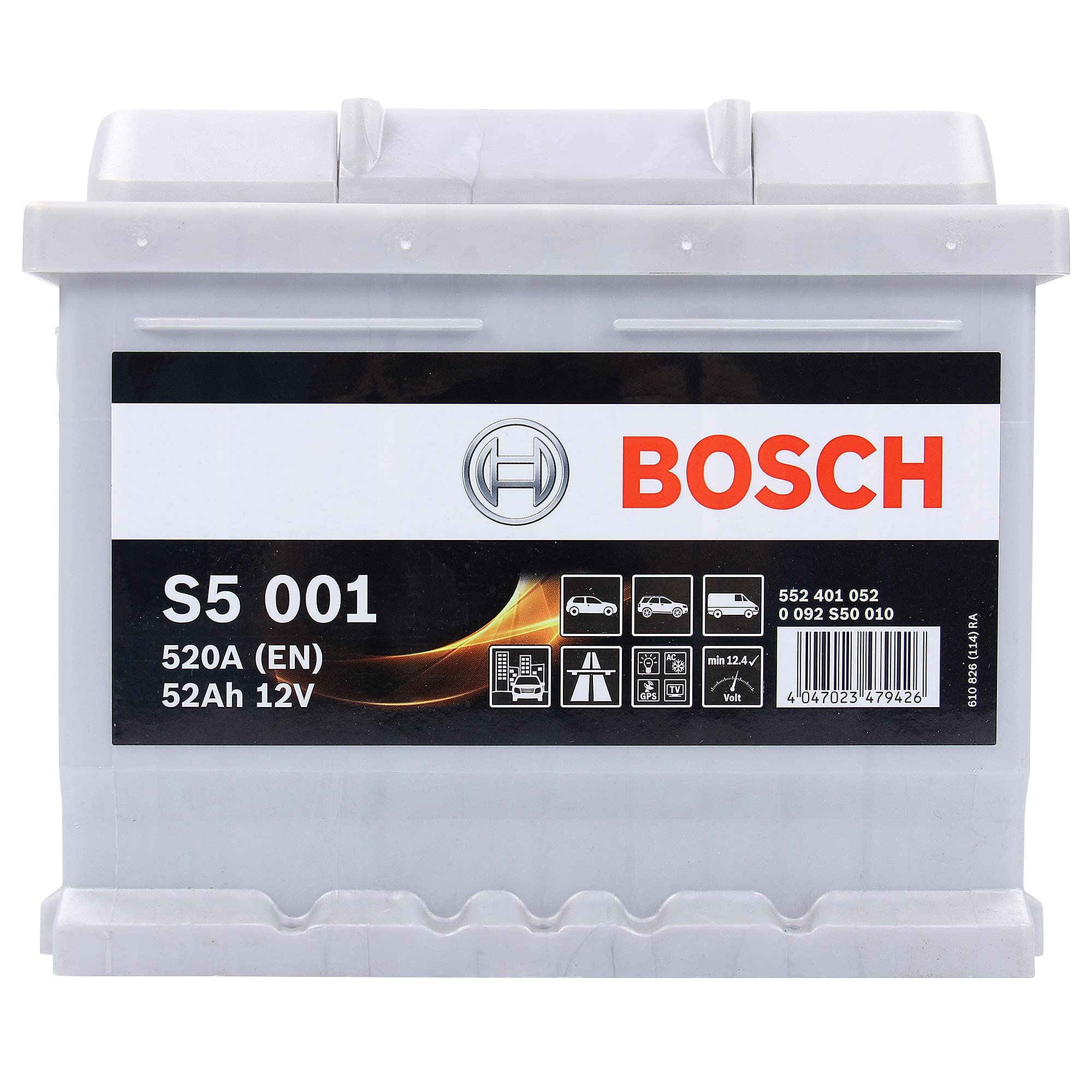 Bosch S5001 - Batterie Auto - 52A/​h - 520A - Technologie Plomb-​Acide - pour les Véhicules sans Système Start/​Stop