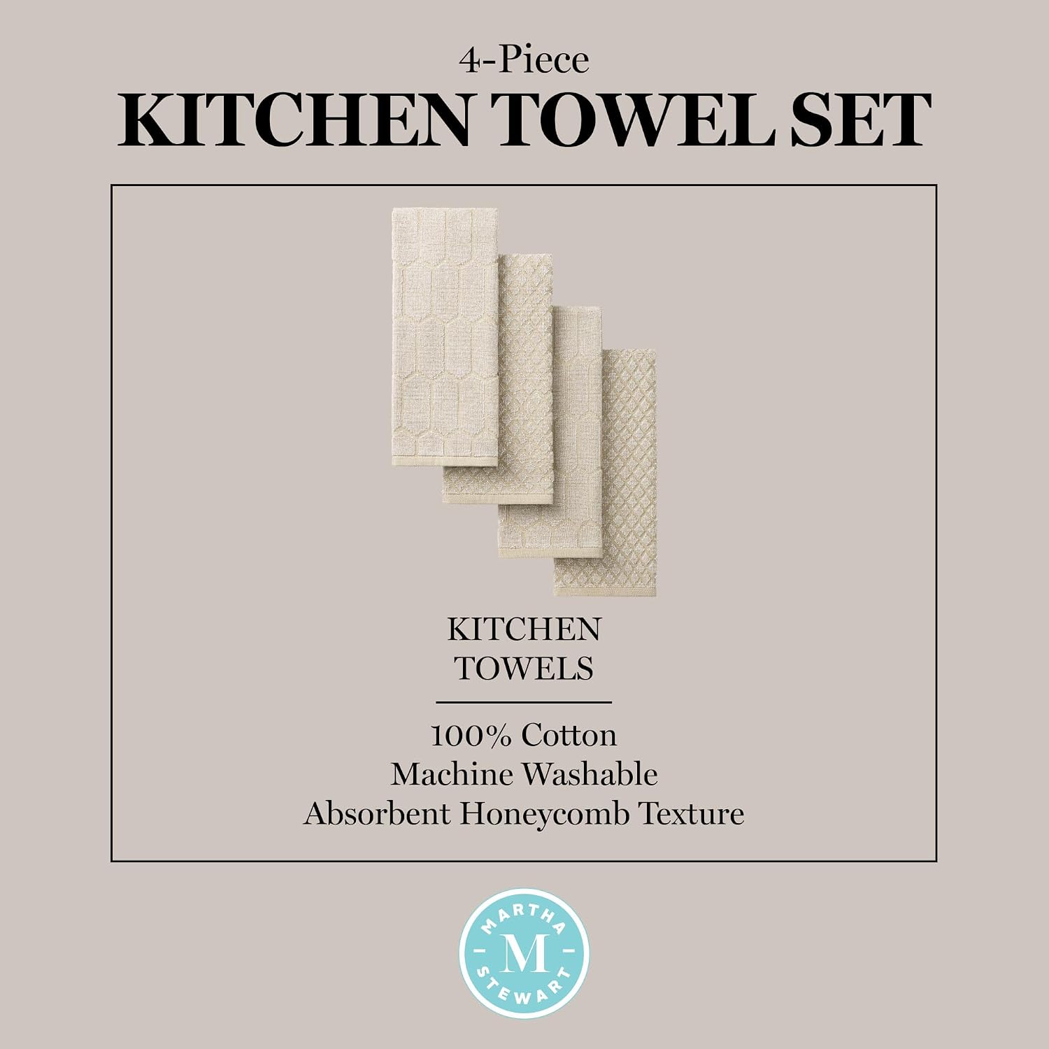 Martha Stewart Honeycomb Chambray Textured Kitchen Towel 4-Pack Set, 100% Cotton with Absorbent Terrycloth, Decorative Kitchen Towels, Natural, 16"x28" image 5