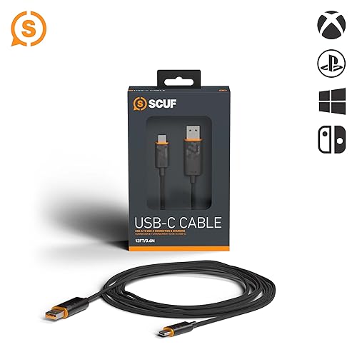 SCUF Braided USB-C Cable - Black 6 feet 2 Meters USB Type C Connection and Charging for Xbox Controllers, PS5 Controllers, and Smart Phones - Xbox