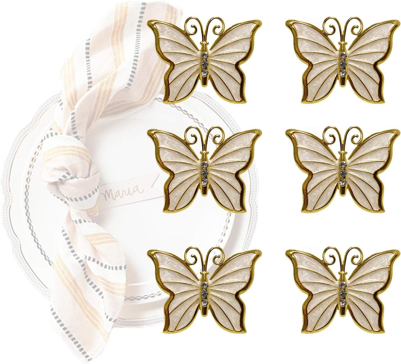 Black Friday Sale 2022 Fanutopie Napkin-Rings Holder Set-of-6 Metal for Valentine's Thanksgiving Day Christmas Family Wedding Party Butterfly-Shape Dinner Dining Table Gold