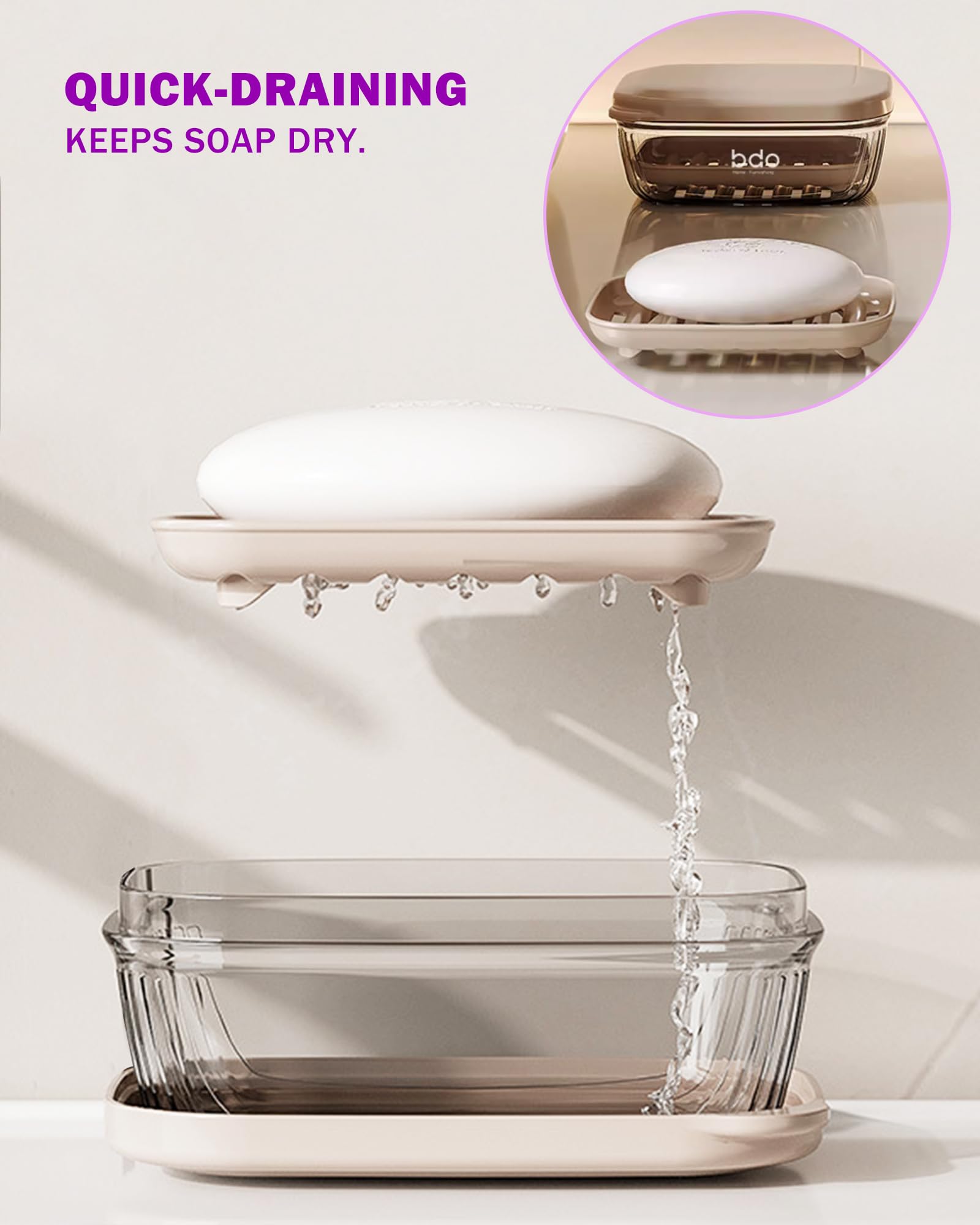 Travel Essentials Soap Holder with Lid,Leakproof Soap Dish with Drainage Layer, Portable Travel Soap Bar Case for Camping, Gym, Bathroom,Kitchen,Dormitory,Hotel(Clear)