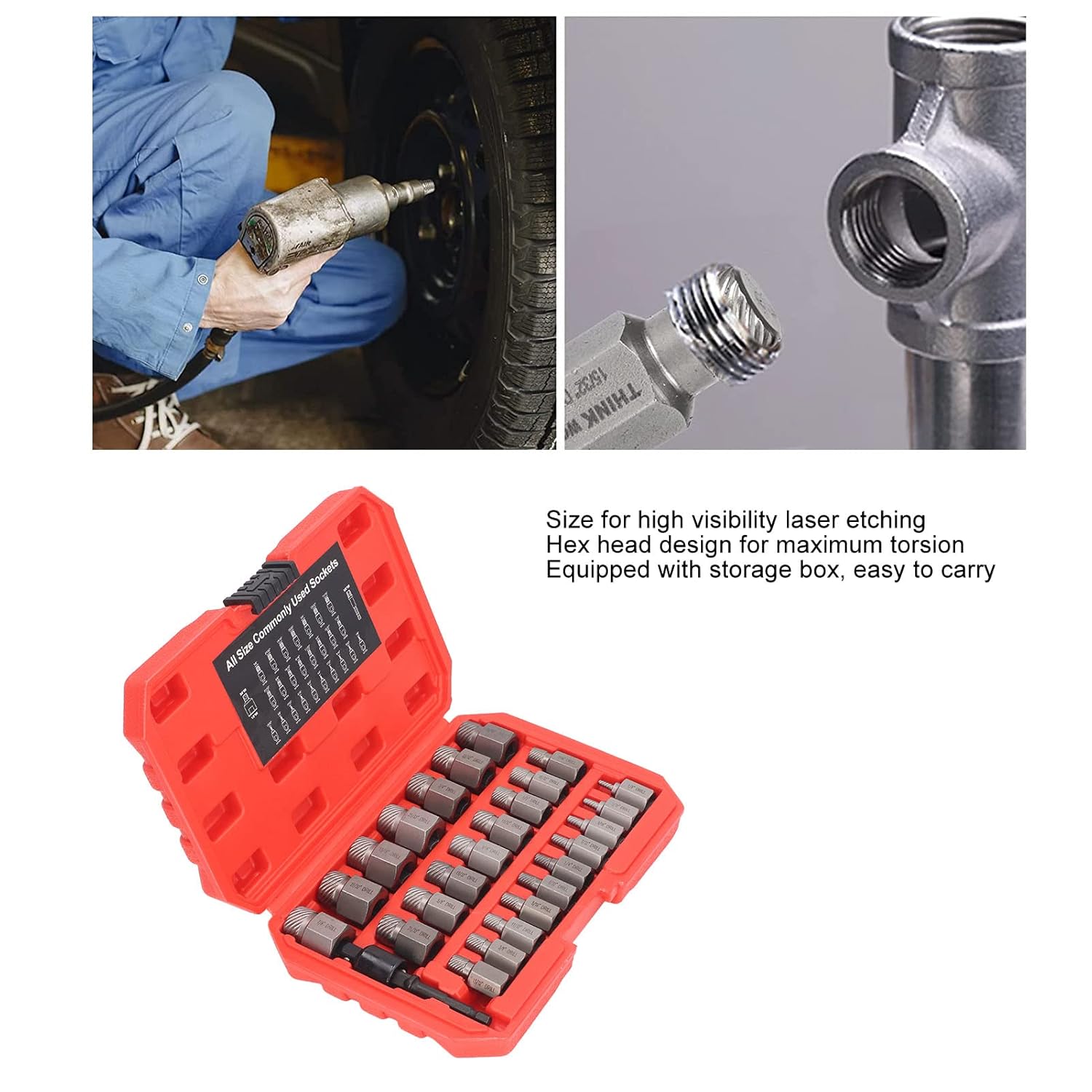 27Pcs Screw Extractor Set, Hex Head Multi Spline Screw Remover Set for Broken Rusty Screw, Left Hand Drill Bit Set Easy Out Bolt Extractor Set for Remove Stripped Screws