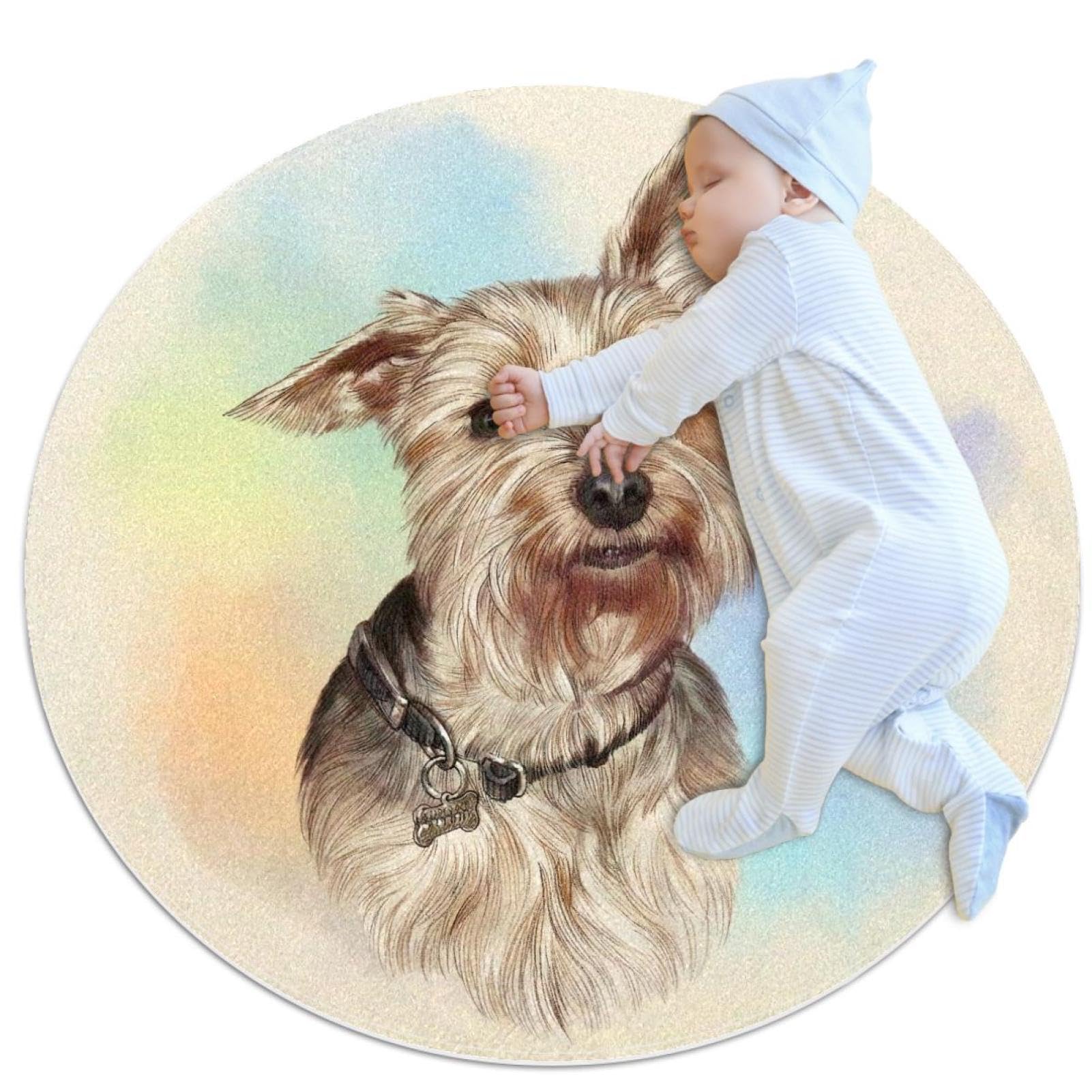 Tapis de salle de bain antidérapant avec motif chien Yorkshire et camomille 100cm