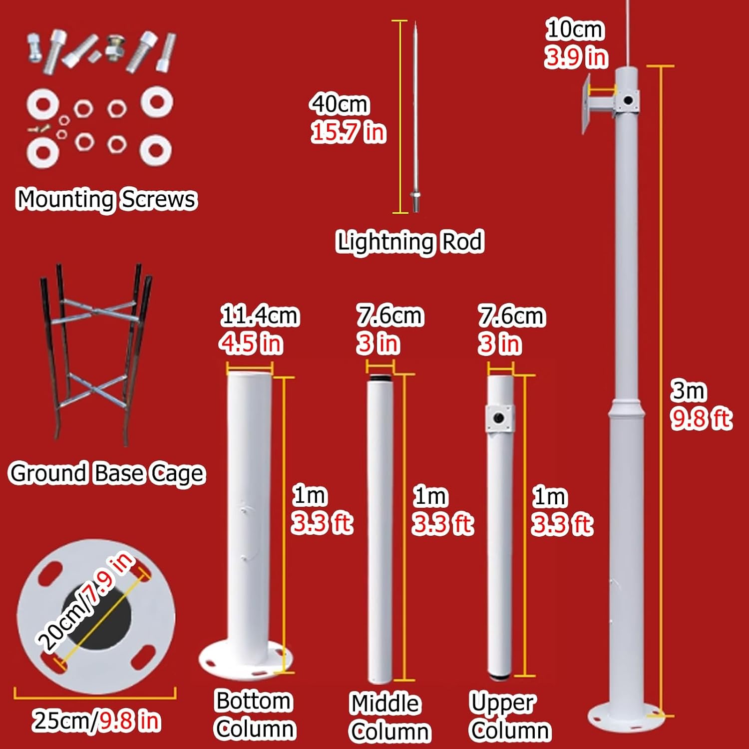 Adjustable Outdoor Security Camera Mount - Easy Install Detachable Pole Stand for Surveillance, 9.8ft Height, Perfect for Home & Business Protection (White A)