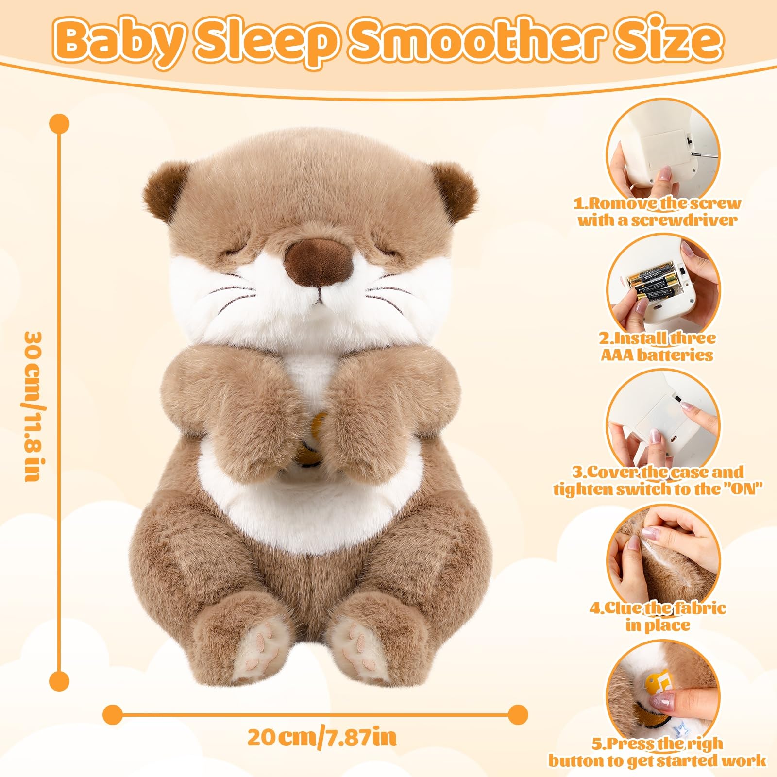 seOSTO Peluche Que Respira con Música y Movimientos Respiratorios, Stitch Que Respira para Bebe Dormir, Regalo Ideal para Bebés Recién Nacidos y Niños (Nutria parda)