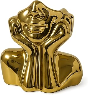 Face Vase Unique Ceramic Vase for Room,Office,Home Decor,Gold,A