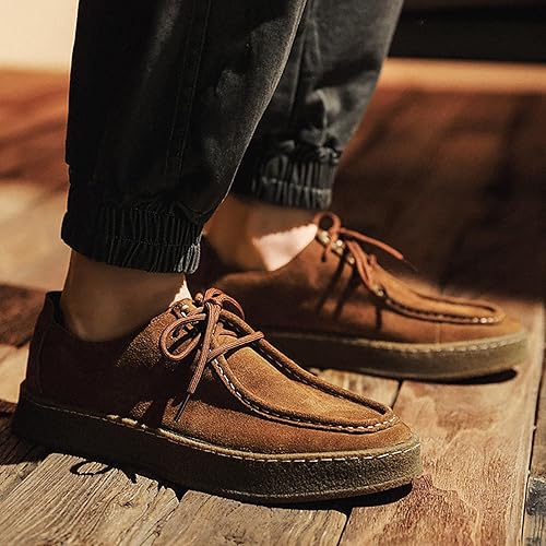 Miniatura 5 de WENOREG Mocasines casuales de gamuza con cordones para hombre, cómodos, de 2 ojos, suela gruesa, impermeables, para exteriores, planos, bajos,