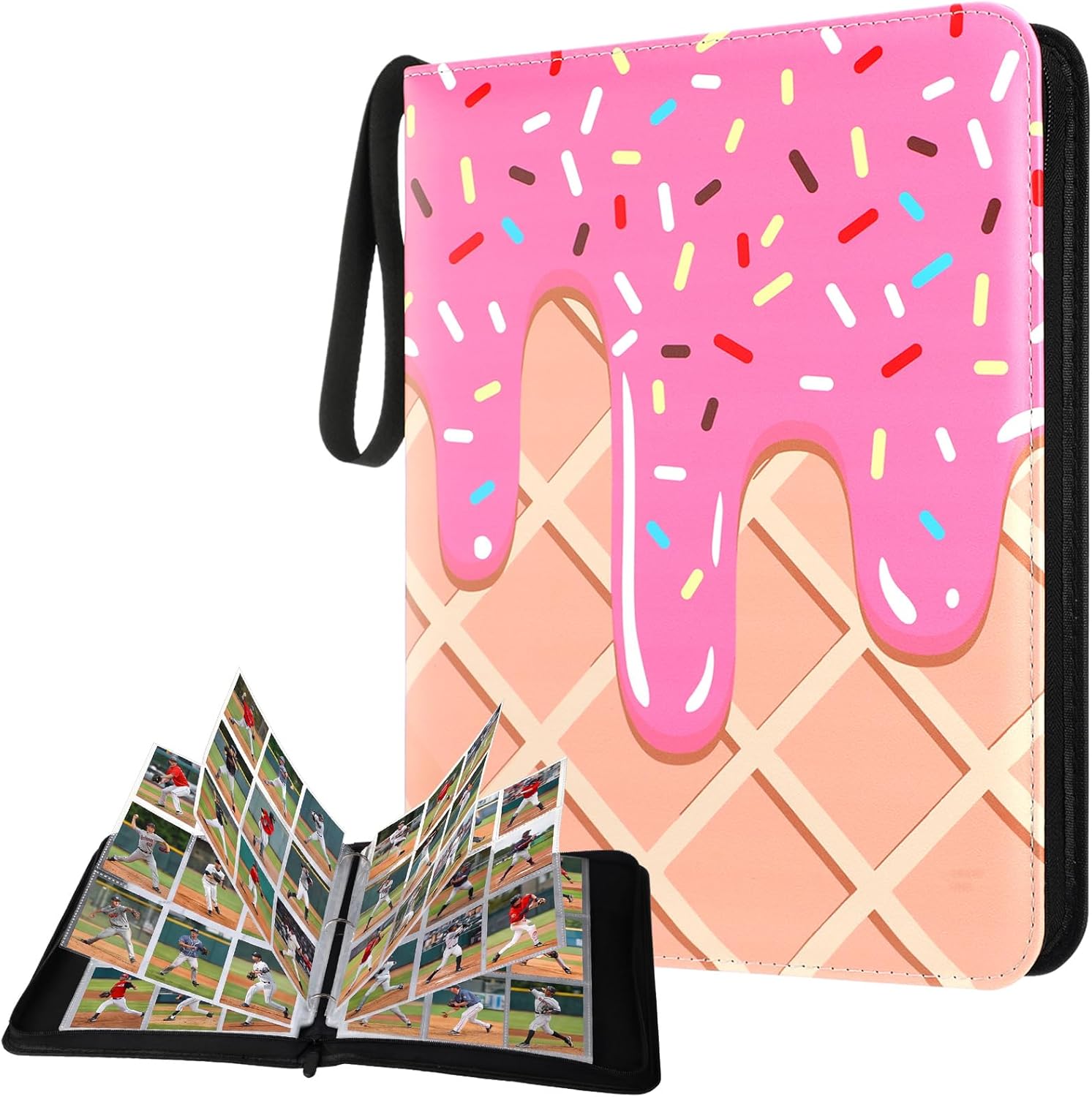 Tallew Ice Cream Drip Baseball Card Binder Trading Card Binder 900 Pockets Portable Collector Cardholder Baseball Album Case for Boys Sports Game Supplies